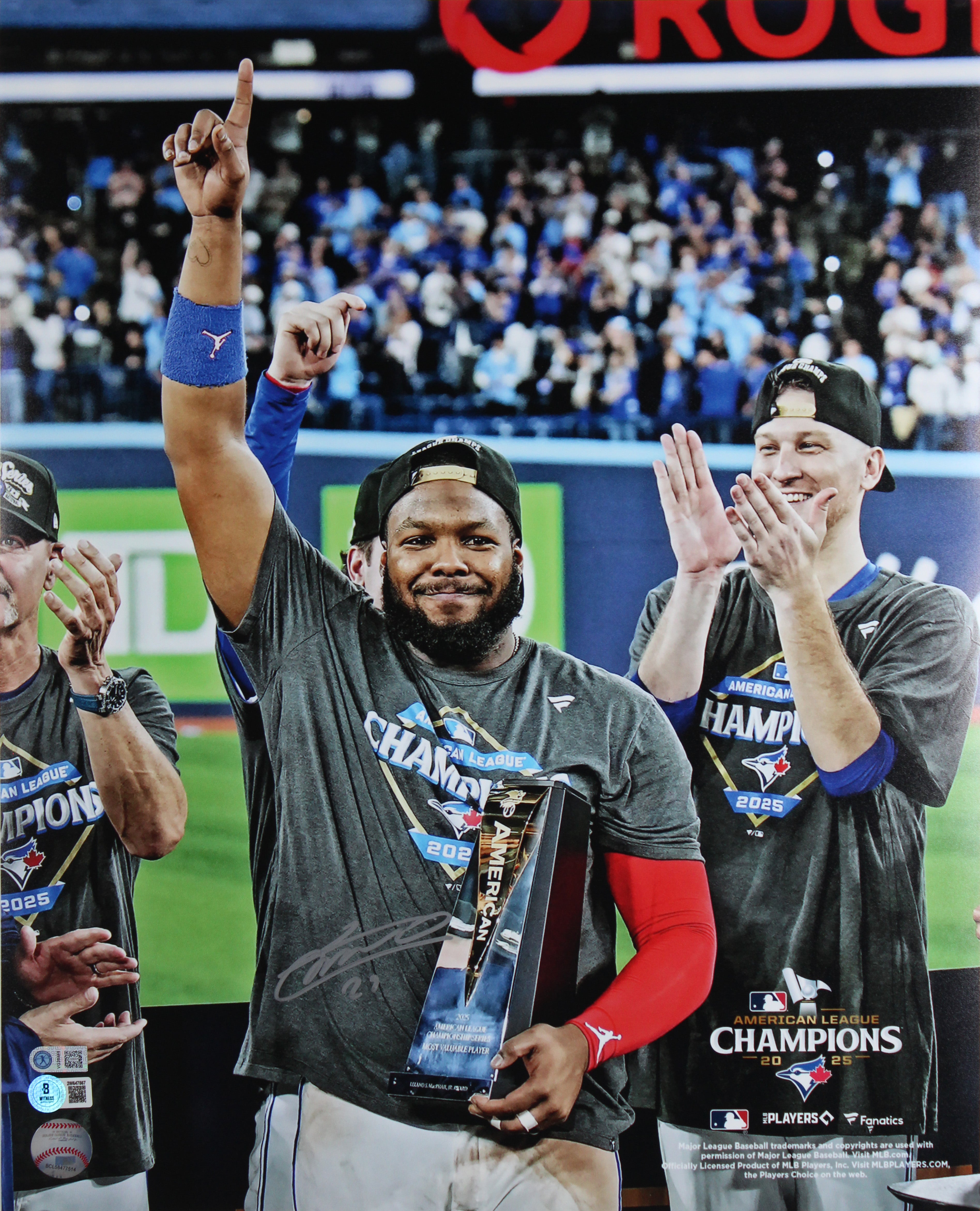 Vladimir Guerrero Jr. Signed 16x20 Vertical ALCS MVP Trophy Photo BAS Witnessed