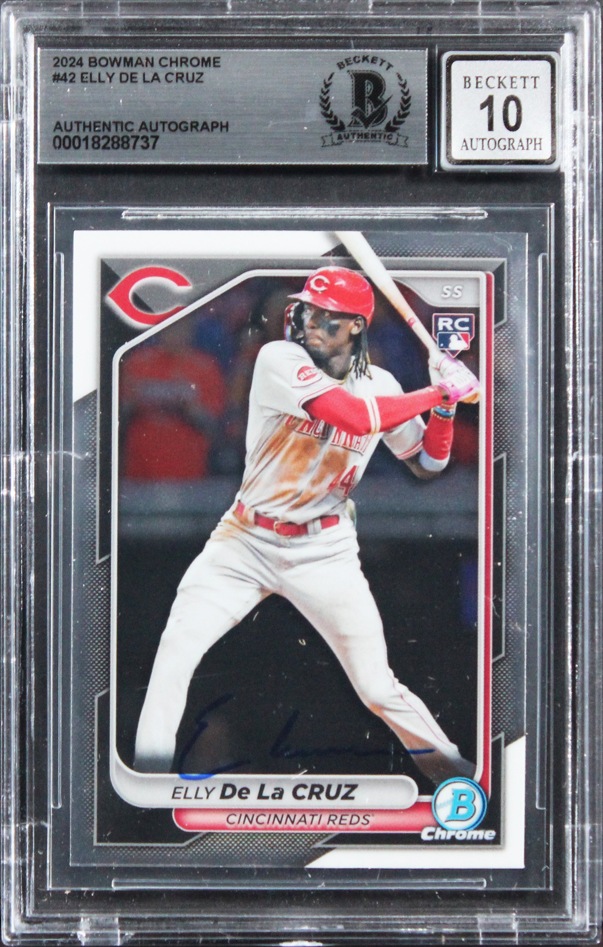 Reds Elly De La Cruz Signed 2024 Bowman Chrome #42 Rookie Card Auto 10! BAS Slab
