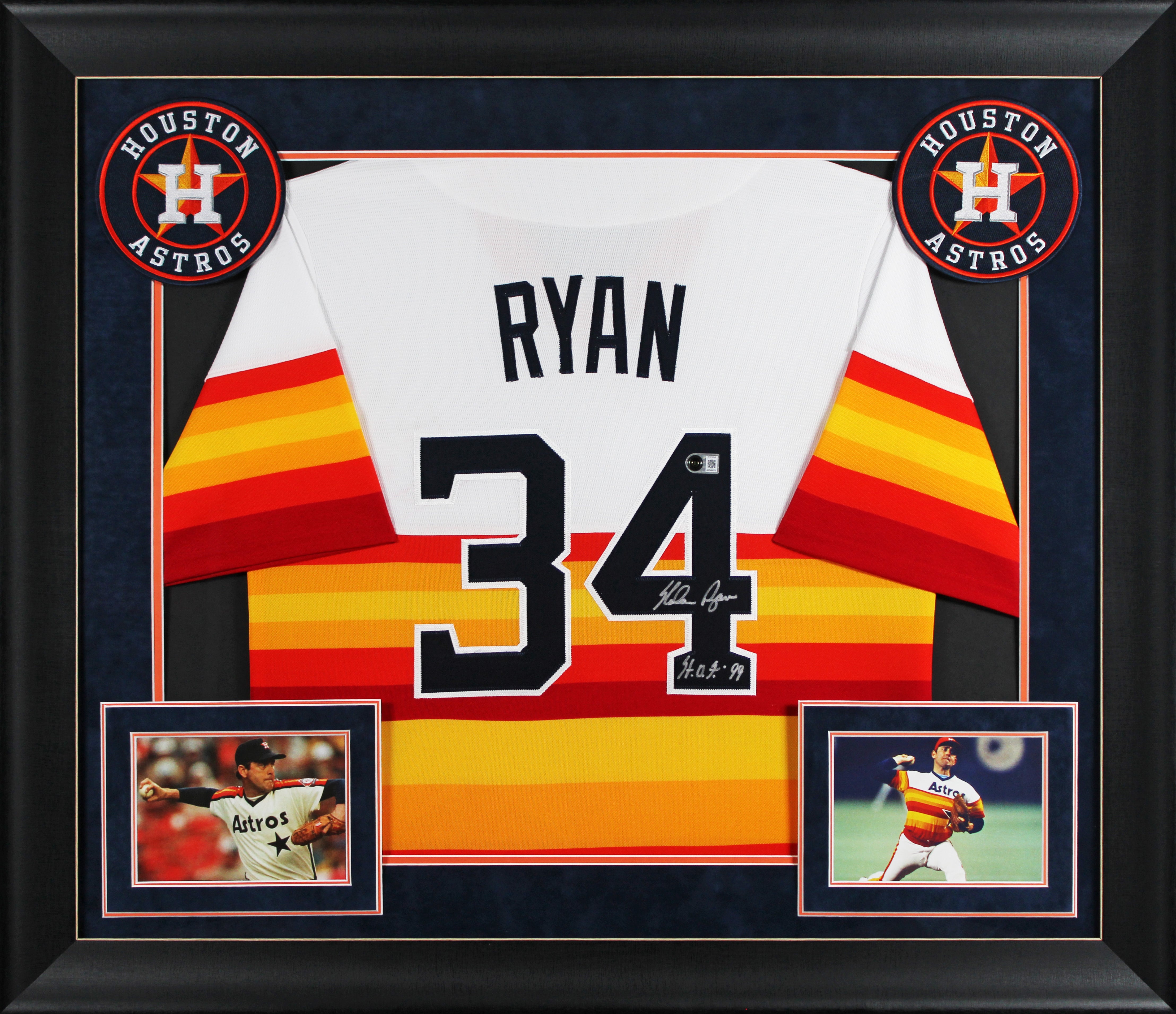 Astros Nolan Ryan "HOF 99" Authentic Signed Rainbow Nike CC Framed Jersey BAS