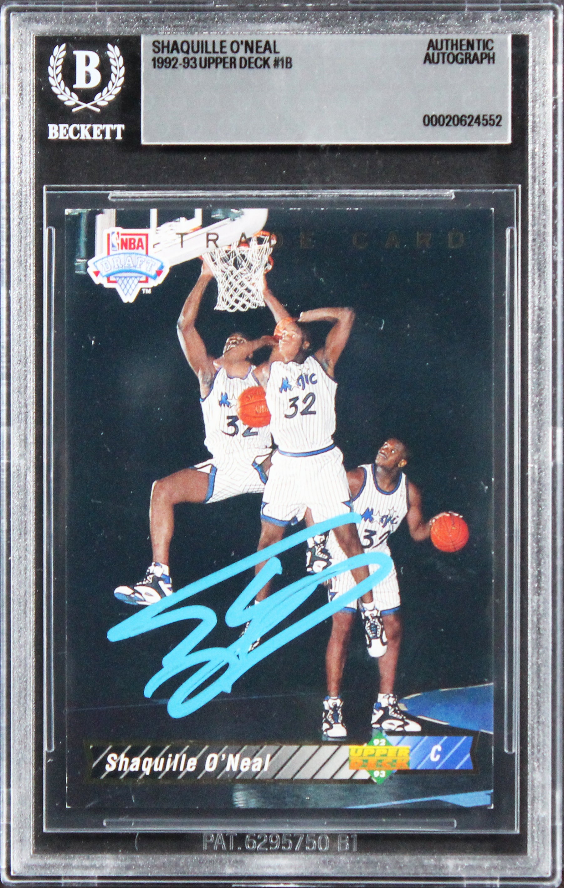 Shaquille O'Neal Authentic Signed 1992 Upper Deck #1 RC Trade Card BAS Slab NS