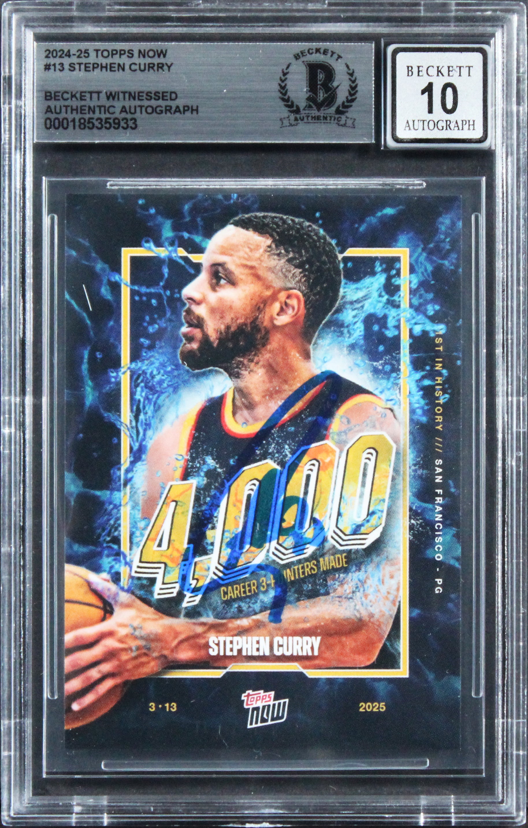 Warriors Stephen Curry Signed 2024 Topps Now #13 Card Auto Grade 10! BAS Slabbed