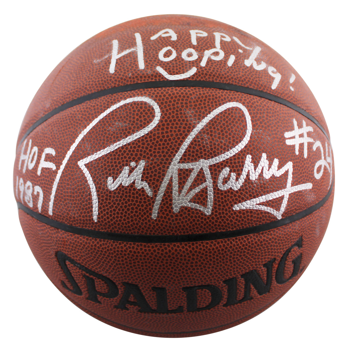 Warriors Rick Barry "Happy Hooping!" Signed Spalding I/O Basketball BAS #BR84332