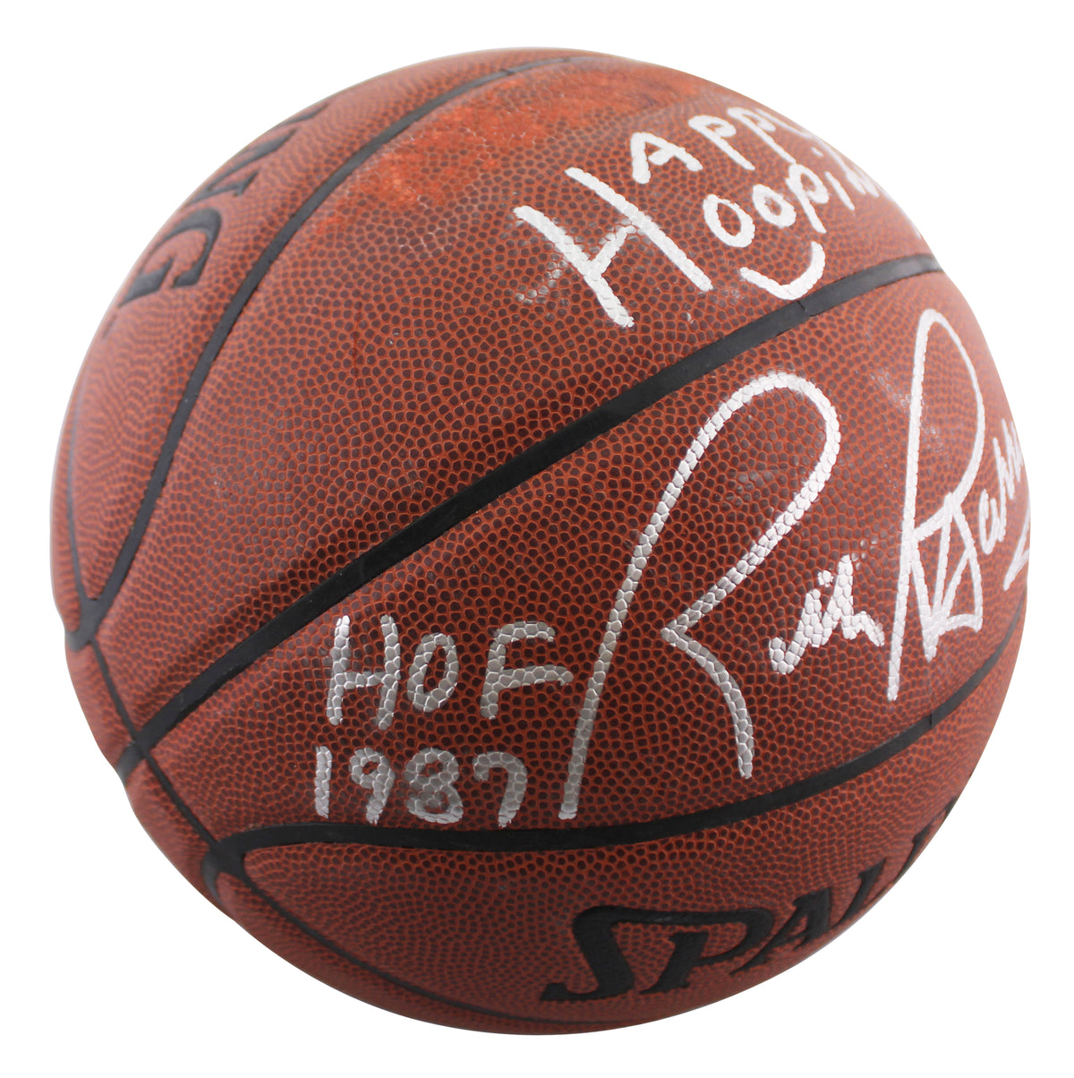 Warriors Rick Barry "Happy Hooping!" Signed Spalding I/O Basketball BAS #BR84332