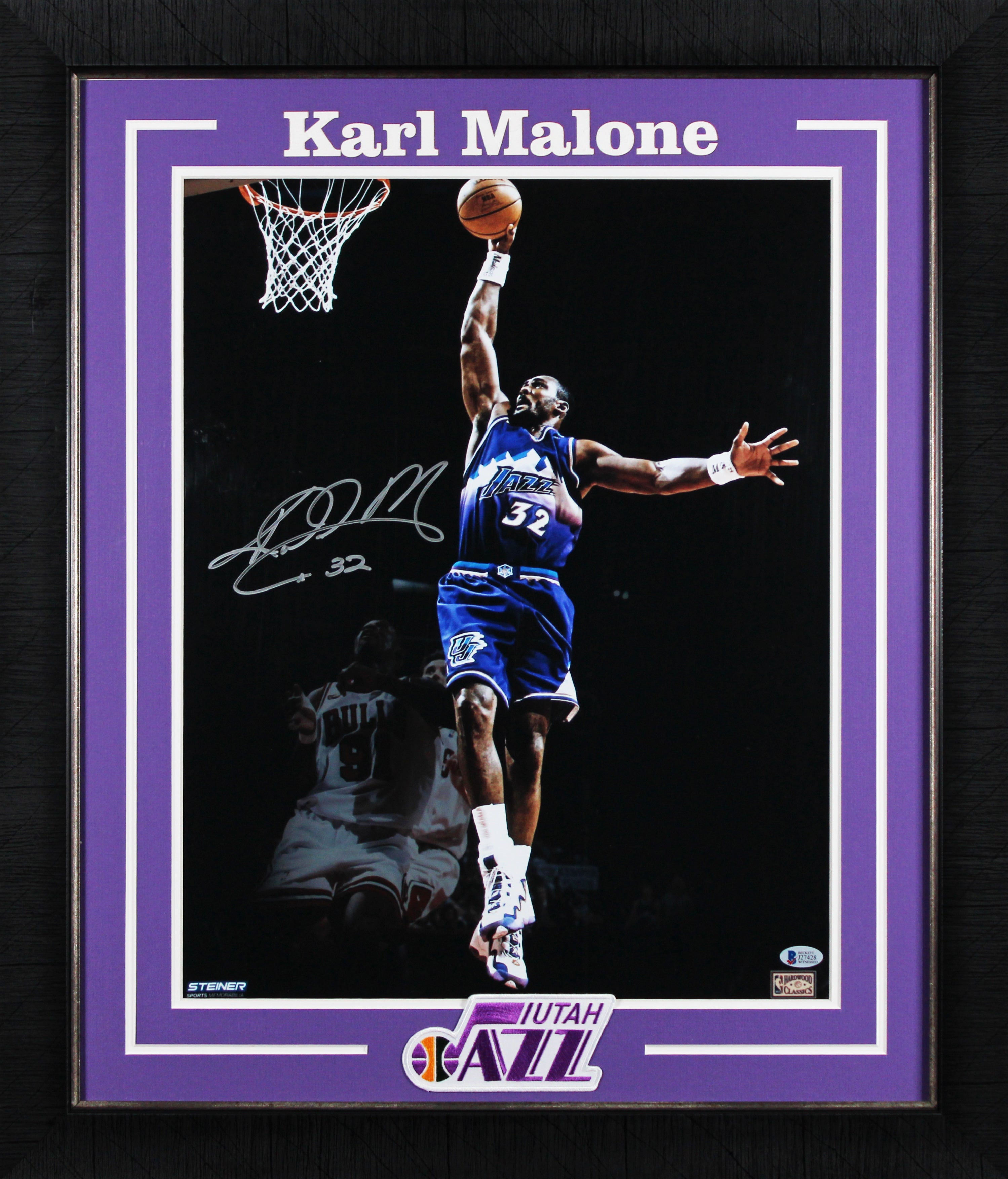 Jazz Karl Malone Signed 16x20 Framed Vertical Spotlight Photo BAS Witnessed