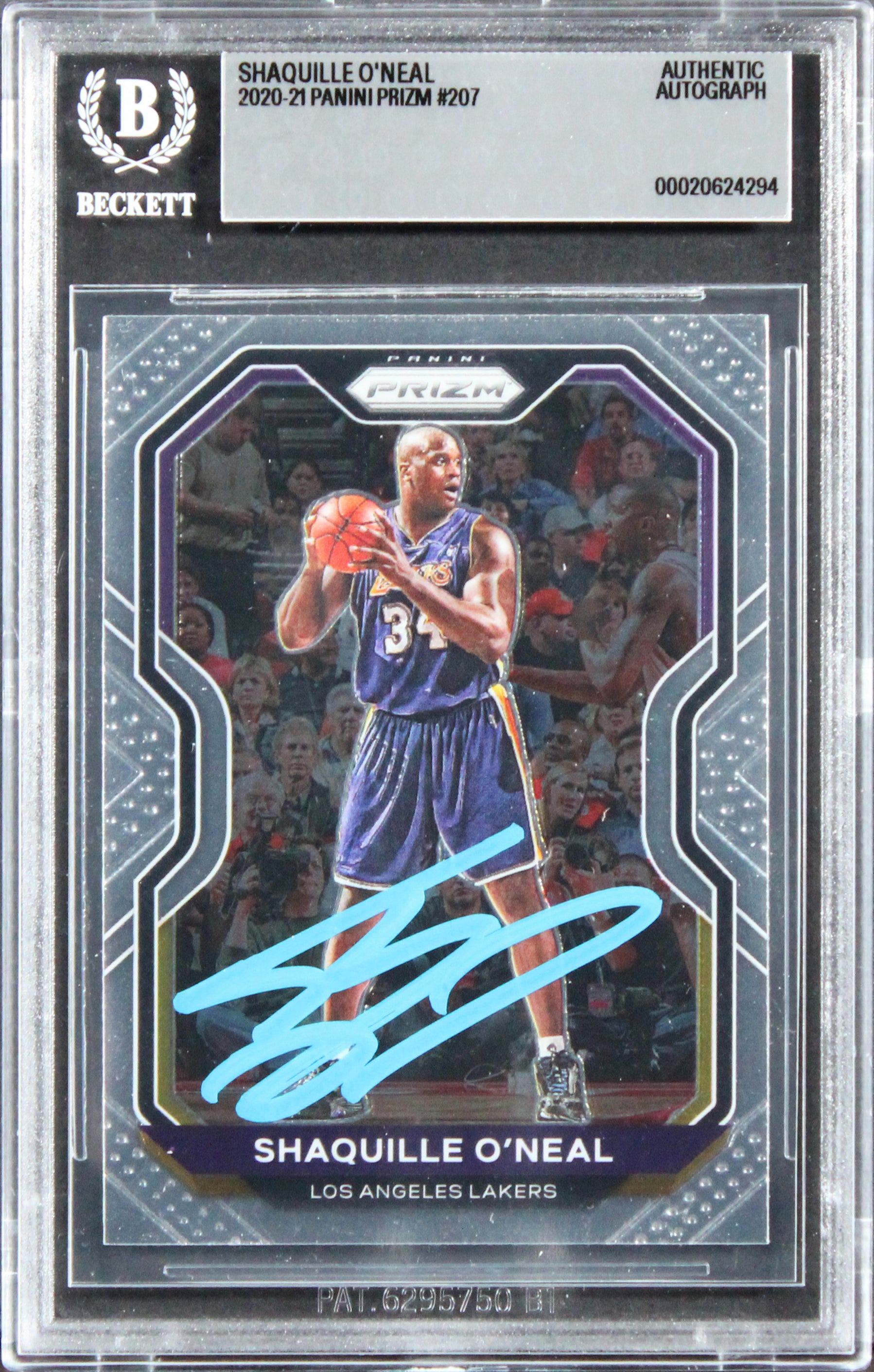 Lakers Shaquille O'Neal Authentic Signed 2020 Panini Prizm #207 Card BAS Slabbed