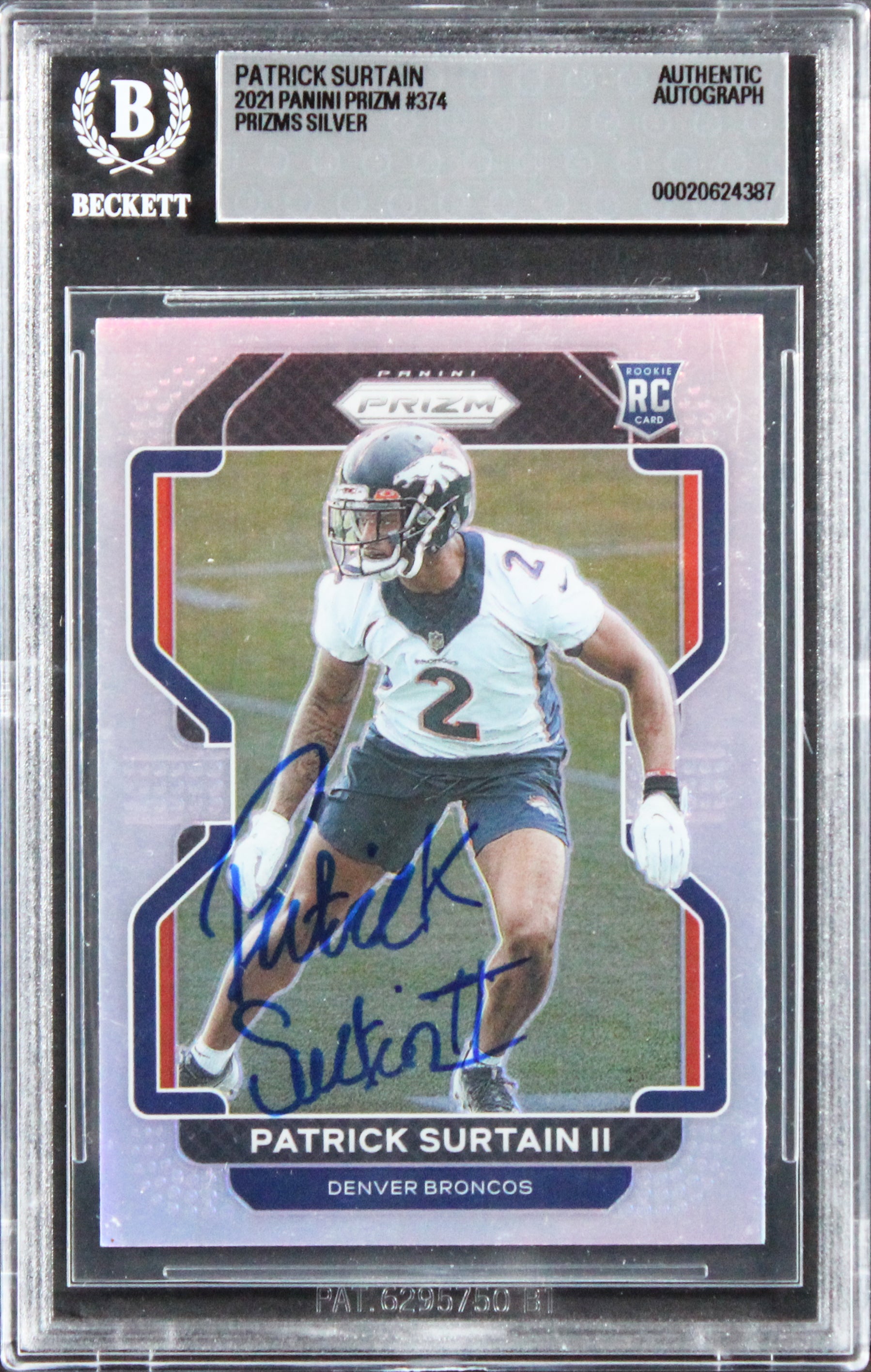 Broncos Patrick Surtain II Signed 2021 Panini Prizm Silver #374 RC Card BAS Slab