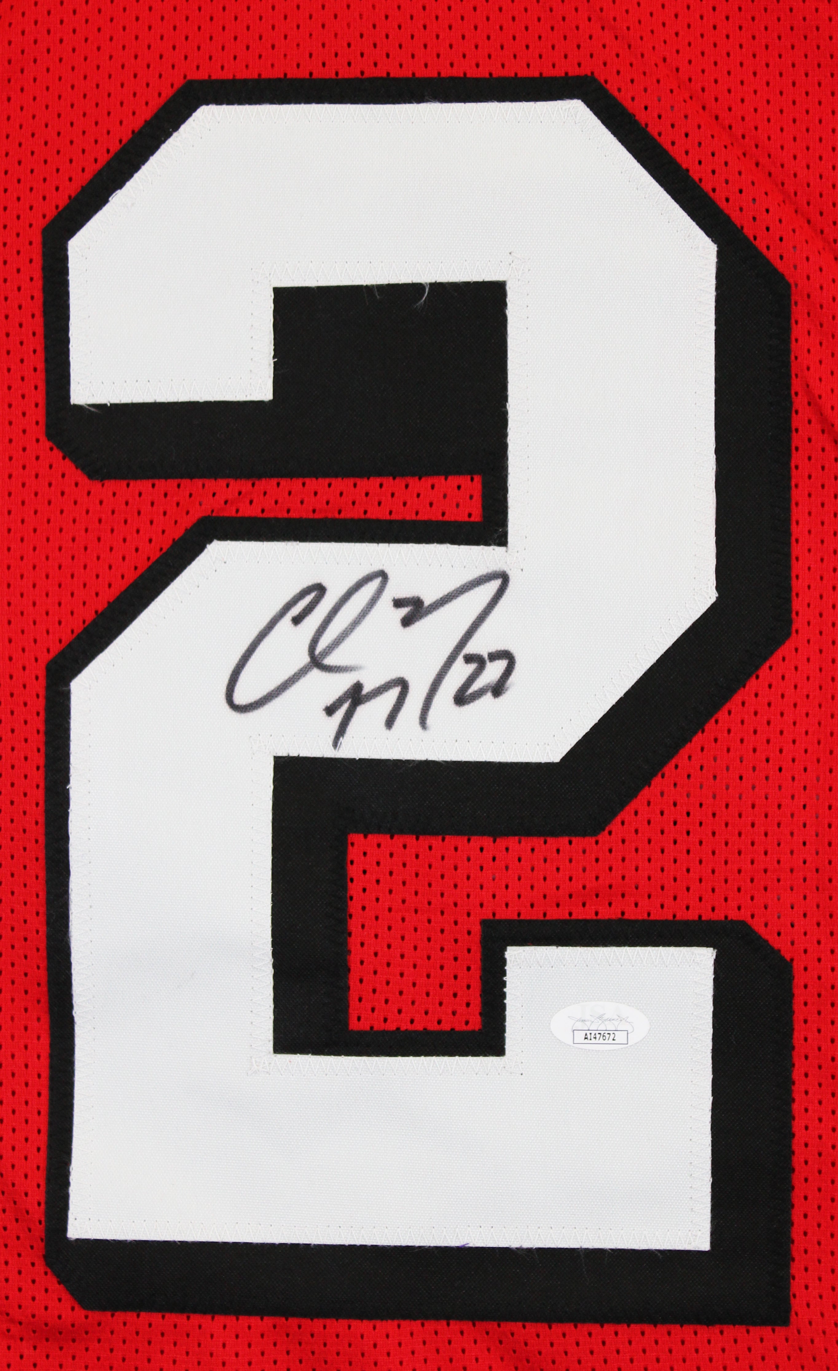 Christian McCaffrey Signed Red Pro Style Framed Jersey w/ Dropshadow JSA