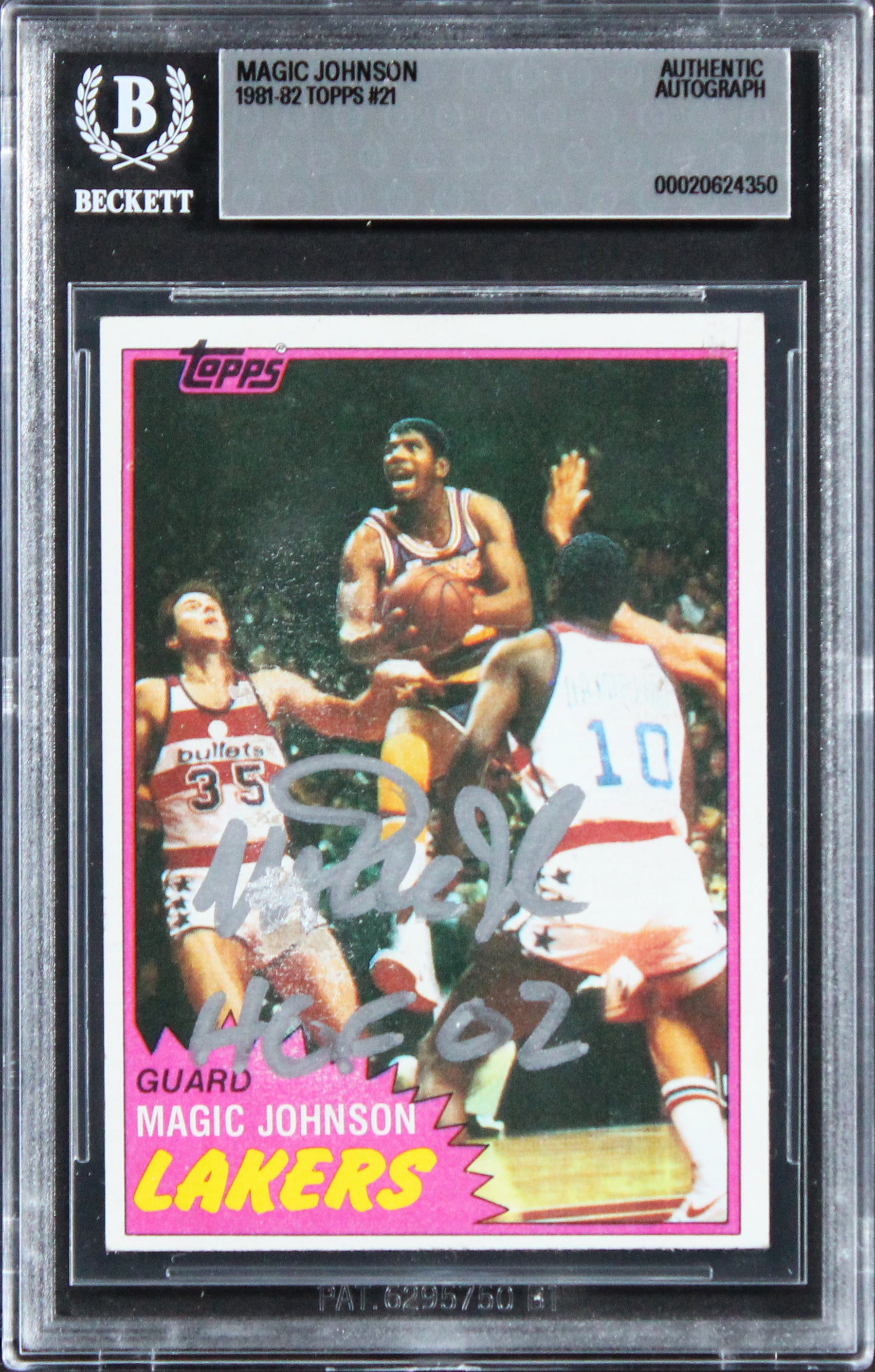 Lakers Magic Johnson "HOF 02" Authentic Signed 1981 Topps #21 Card BAS Slabbed