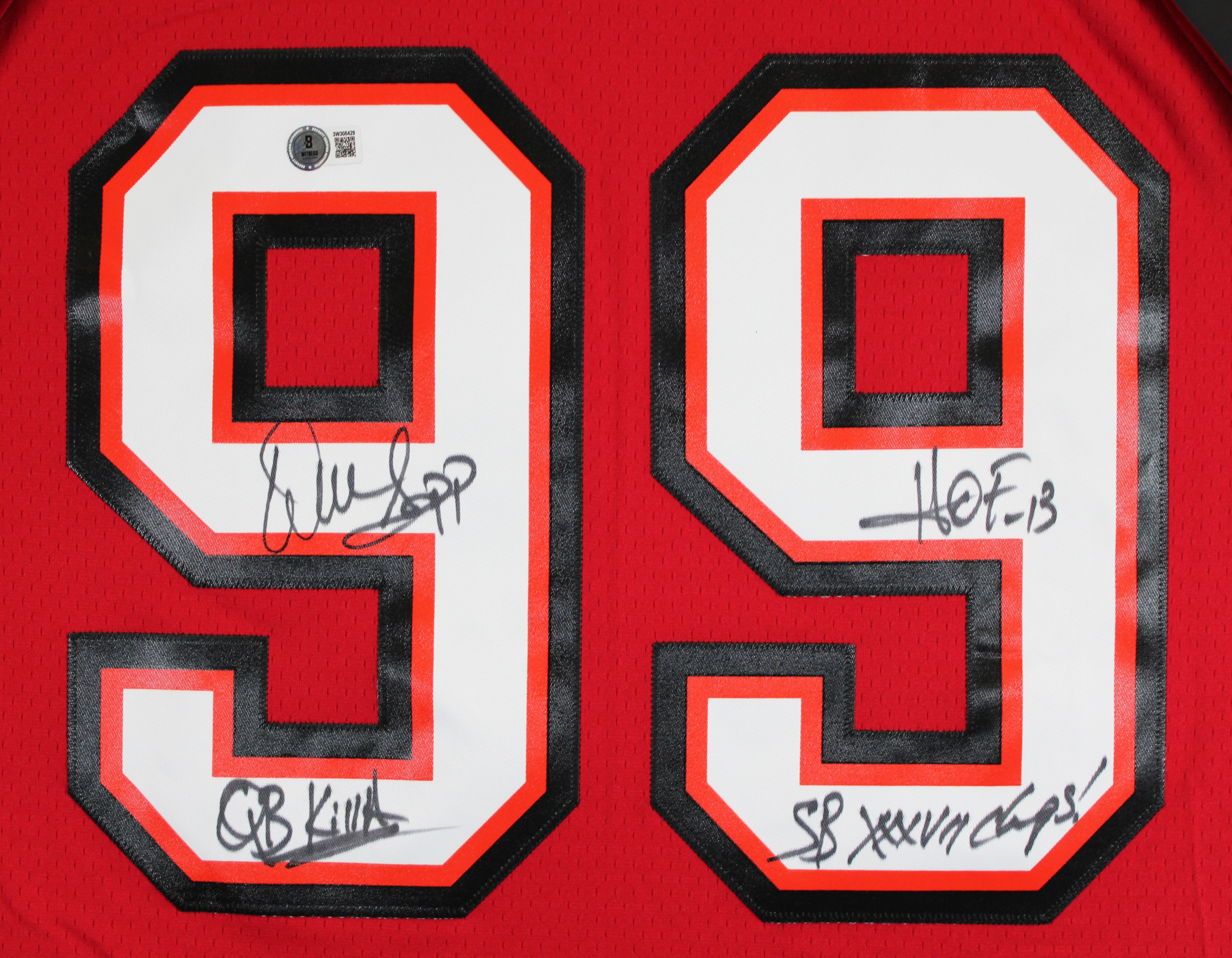 Buccaneers Warren Sapp "3x Insc" Signed Red Mitchell & Ness Jersey BAS Witnessed