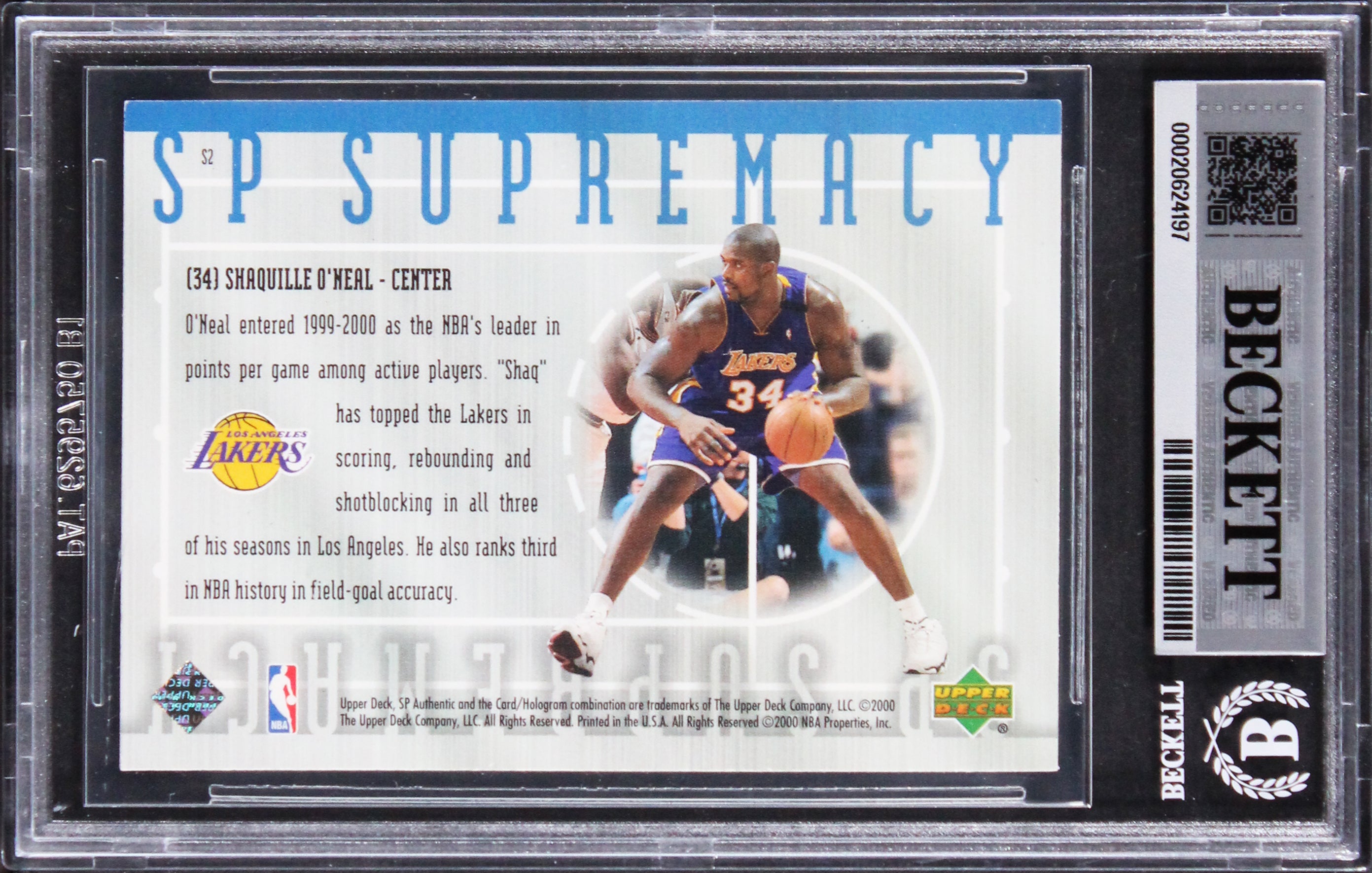 Lakers Shaquille O'Neal Authentic Signed 1999 SP Authentic #S2 Card BAS Slabbed