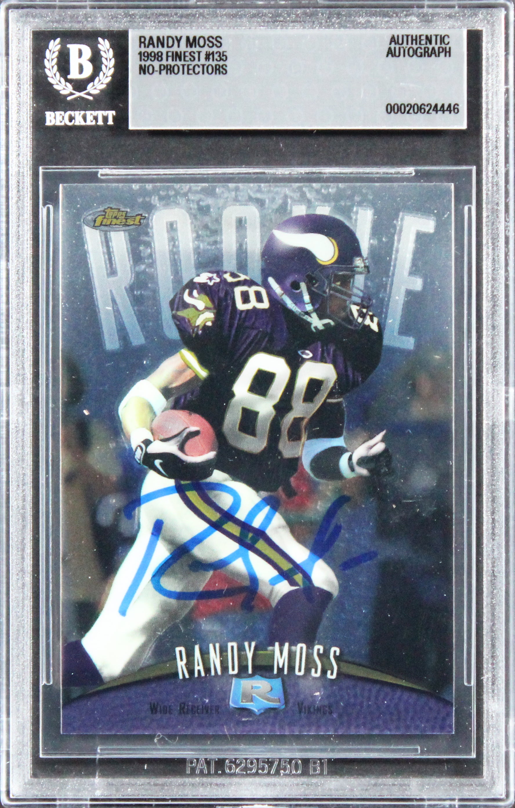 Vikings Randy Moss Authentic Signed 1998 Finest #135 Rookie Card BAS Slabbed