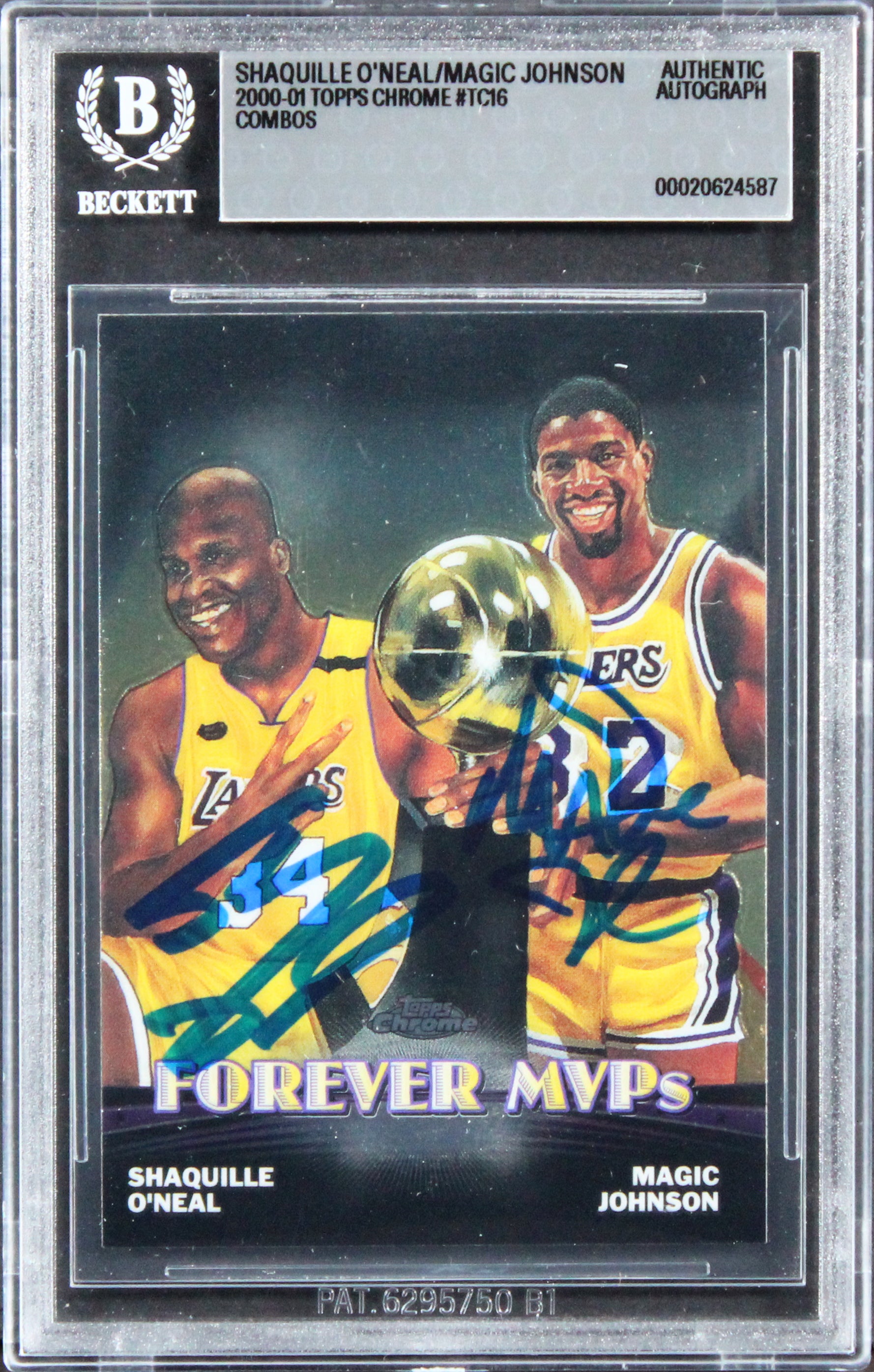 Shaquille O'Neal & Magic Johnson Signed 2000 Topps Chrome #TC16 Card BAS Slabbed
