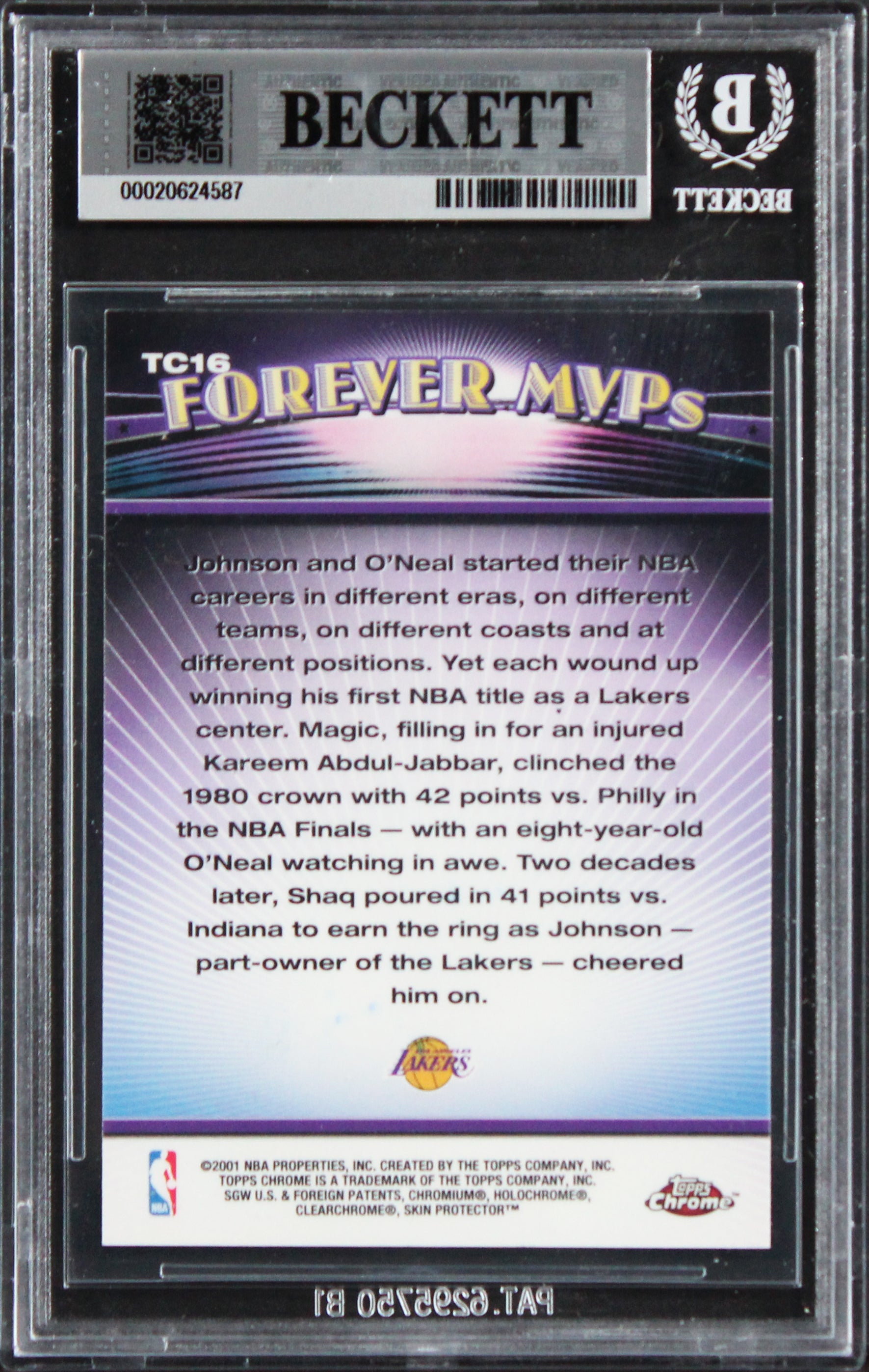 Shaquille O'Neal & Magic Johnson Signed 2000 Topps Chrome #TC16 Card BAS Slabbed