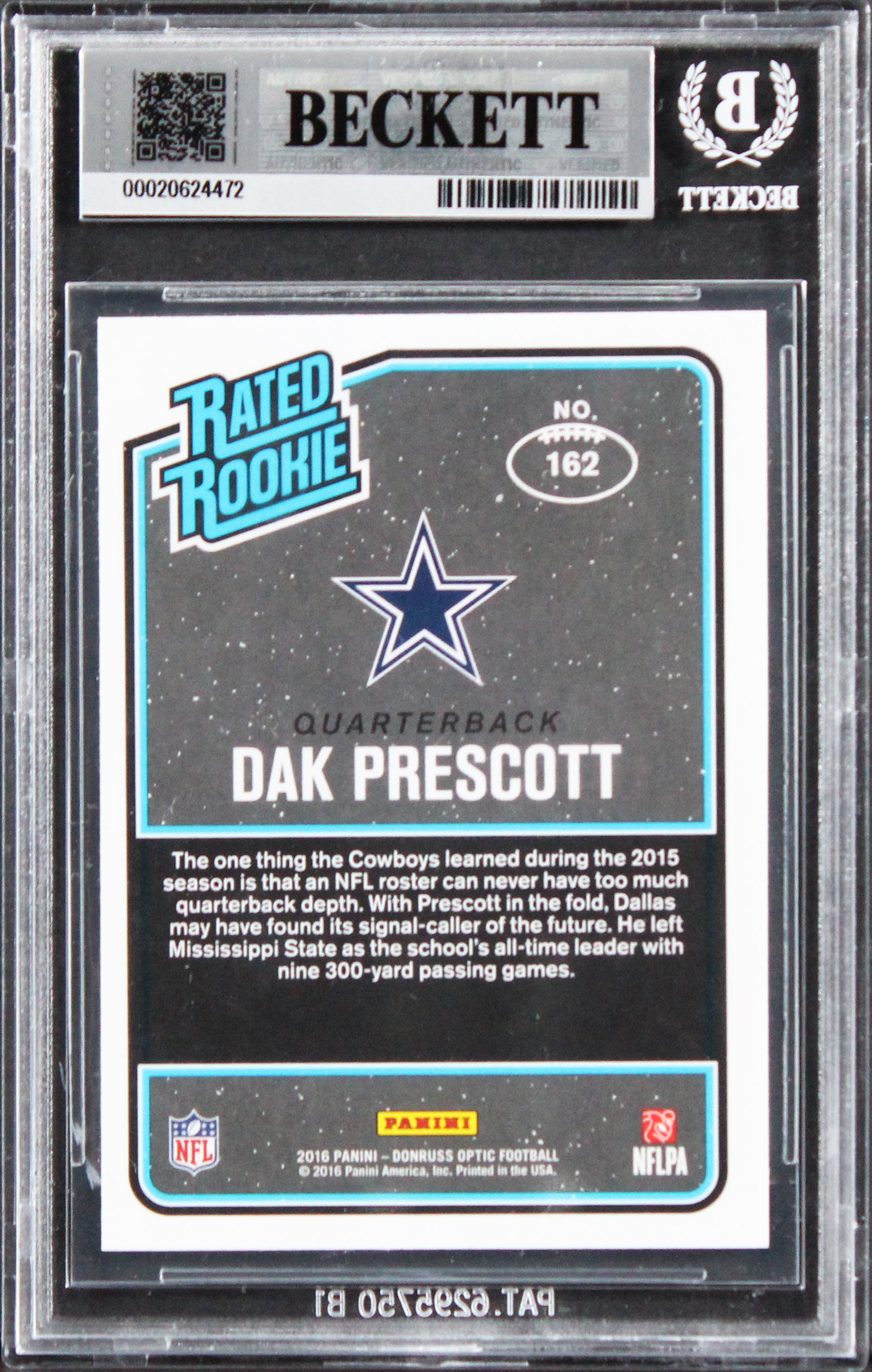 Cowboys Dak Prescott Signed 2016 Donruss Optic #162 Rookie Card BAS Slabbed
