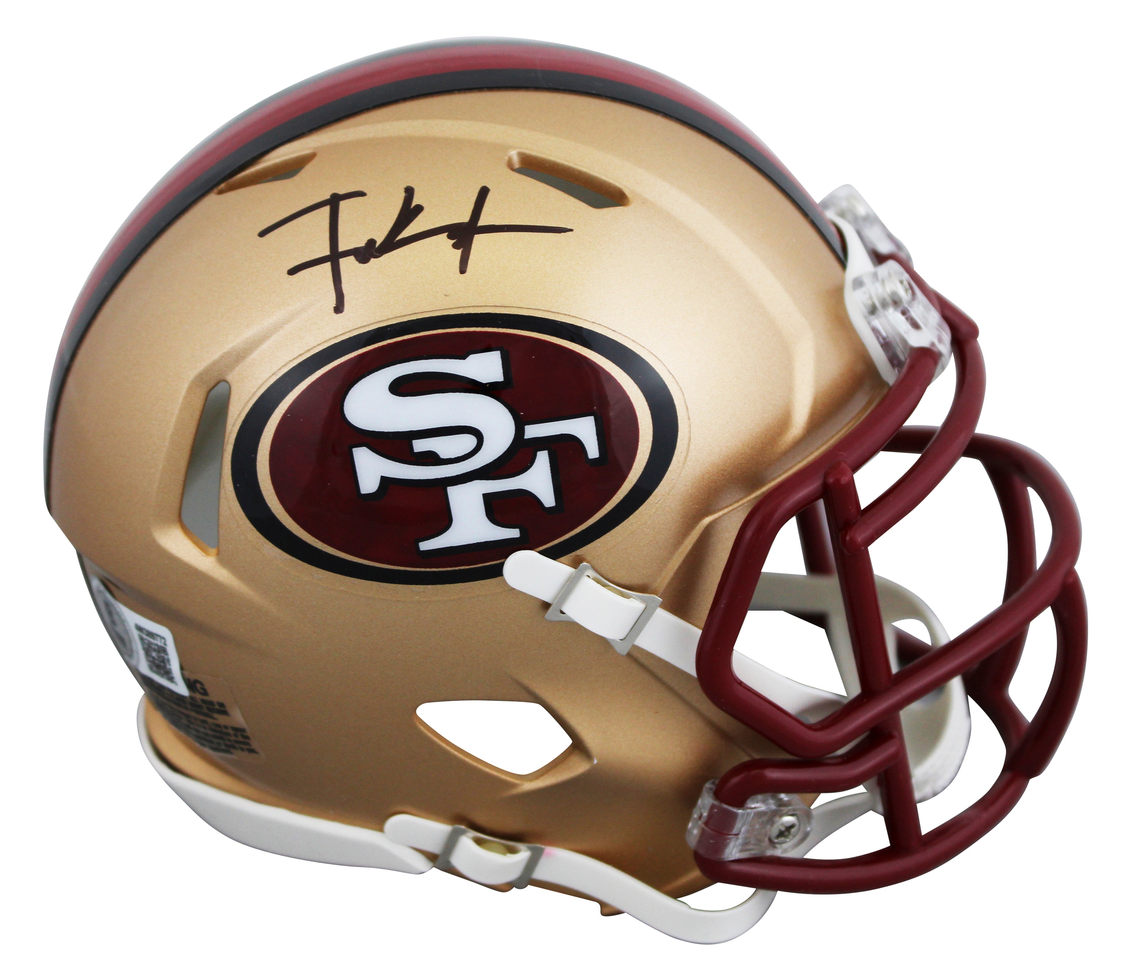 49ers Frank Gore Signed 1996-08 TB Speed Mini Helmet W/ Case BAS Witnessed