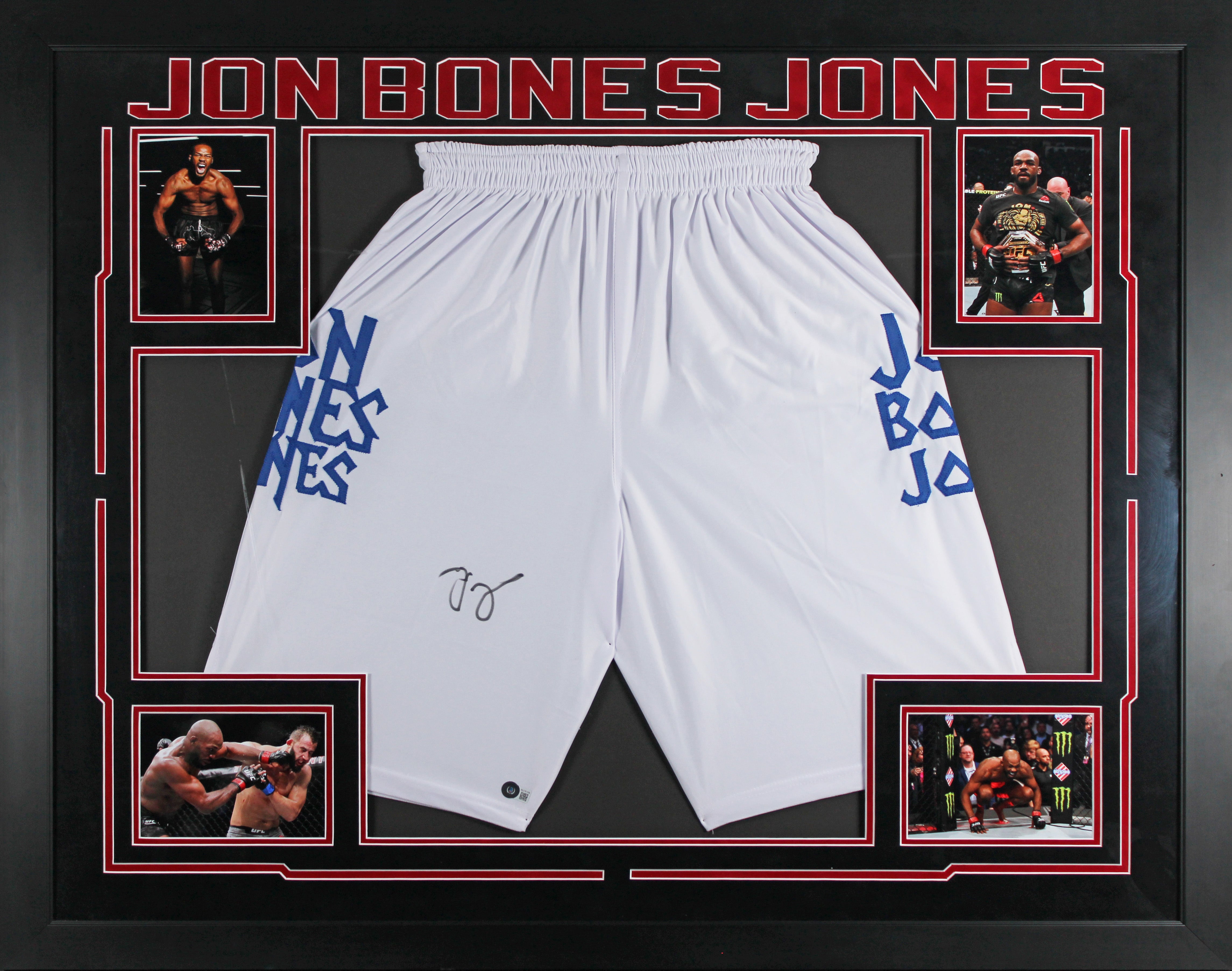UFC Jon Jones Authentic Signed & Framed White Fighting Trunks BAS Wit #WJ76106