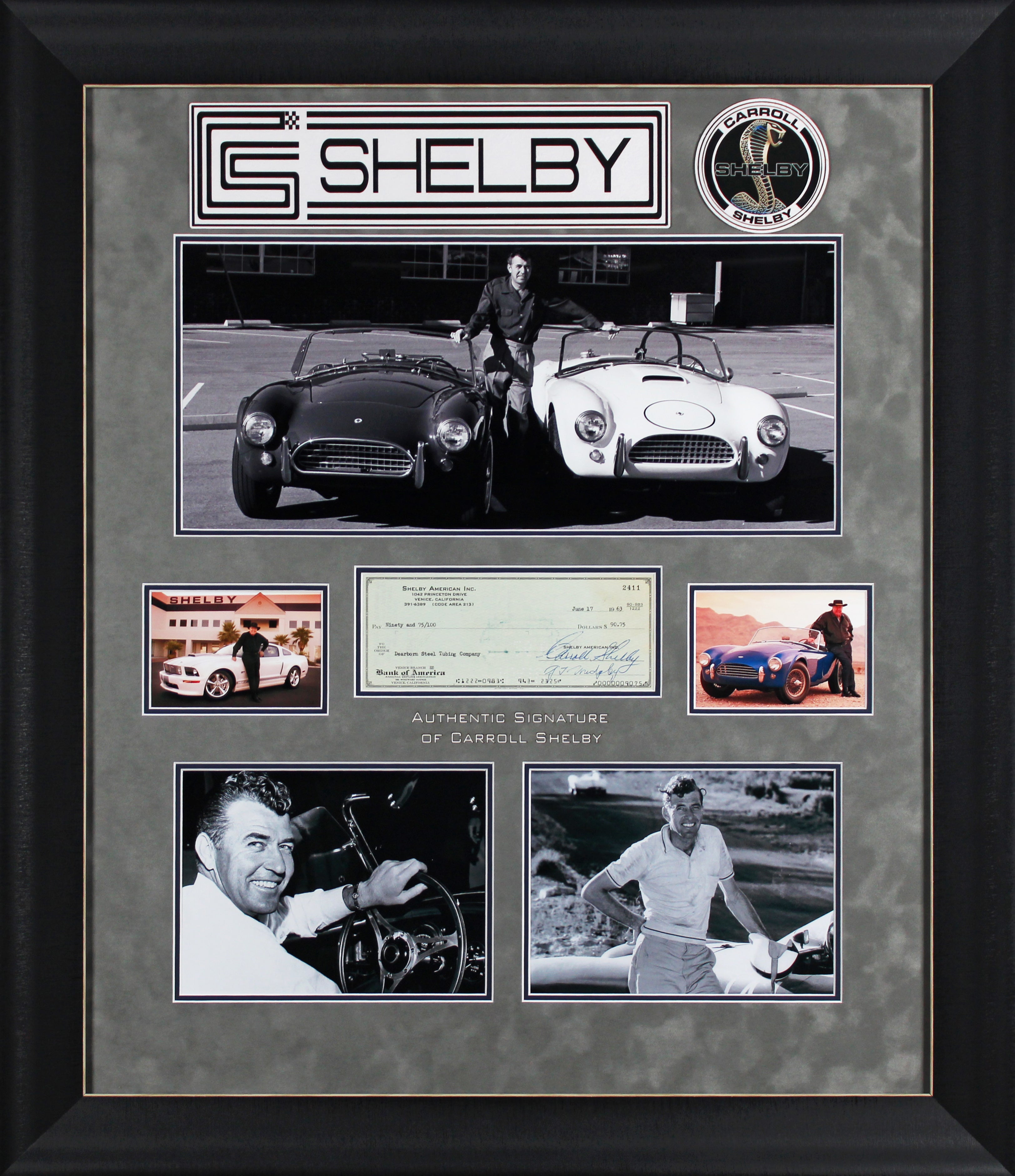 Carroll Shelby Signed 3.5x8 Shelby American Inc. Check Framed Display BAS LOA