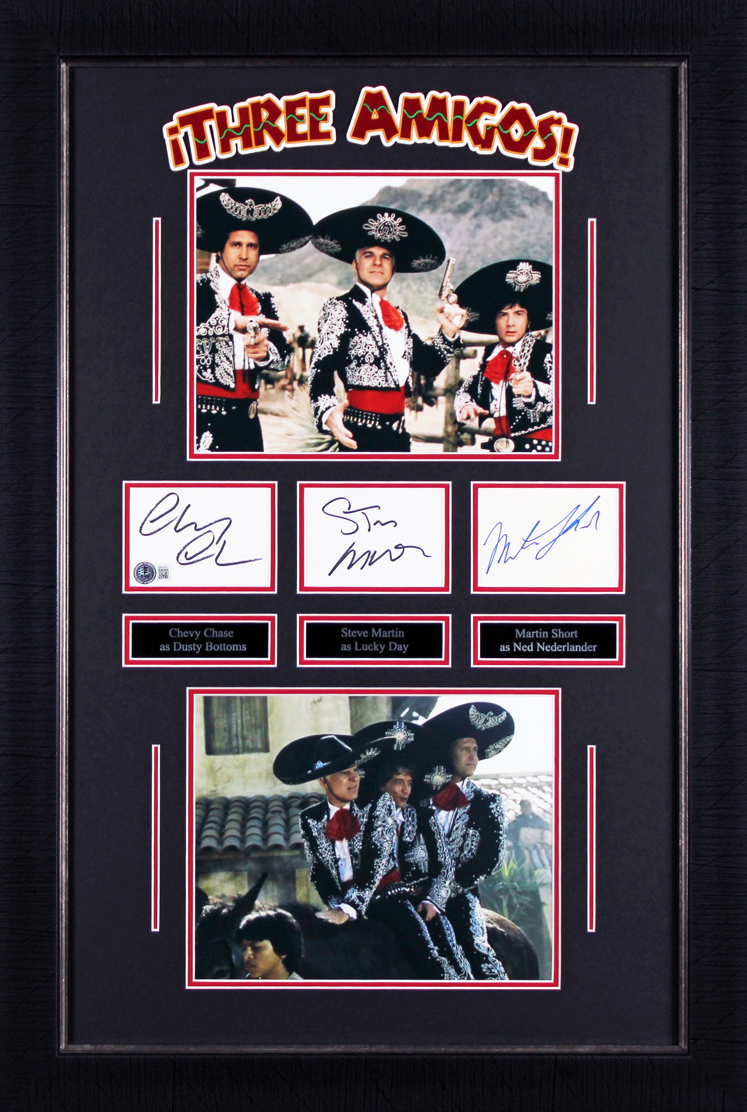 Three Amigos! (3) Chase, Martin & Short Signed Framed Display BAS #1W310741