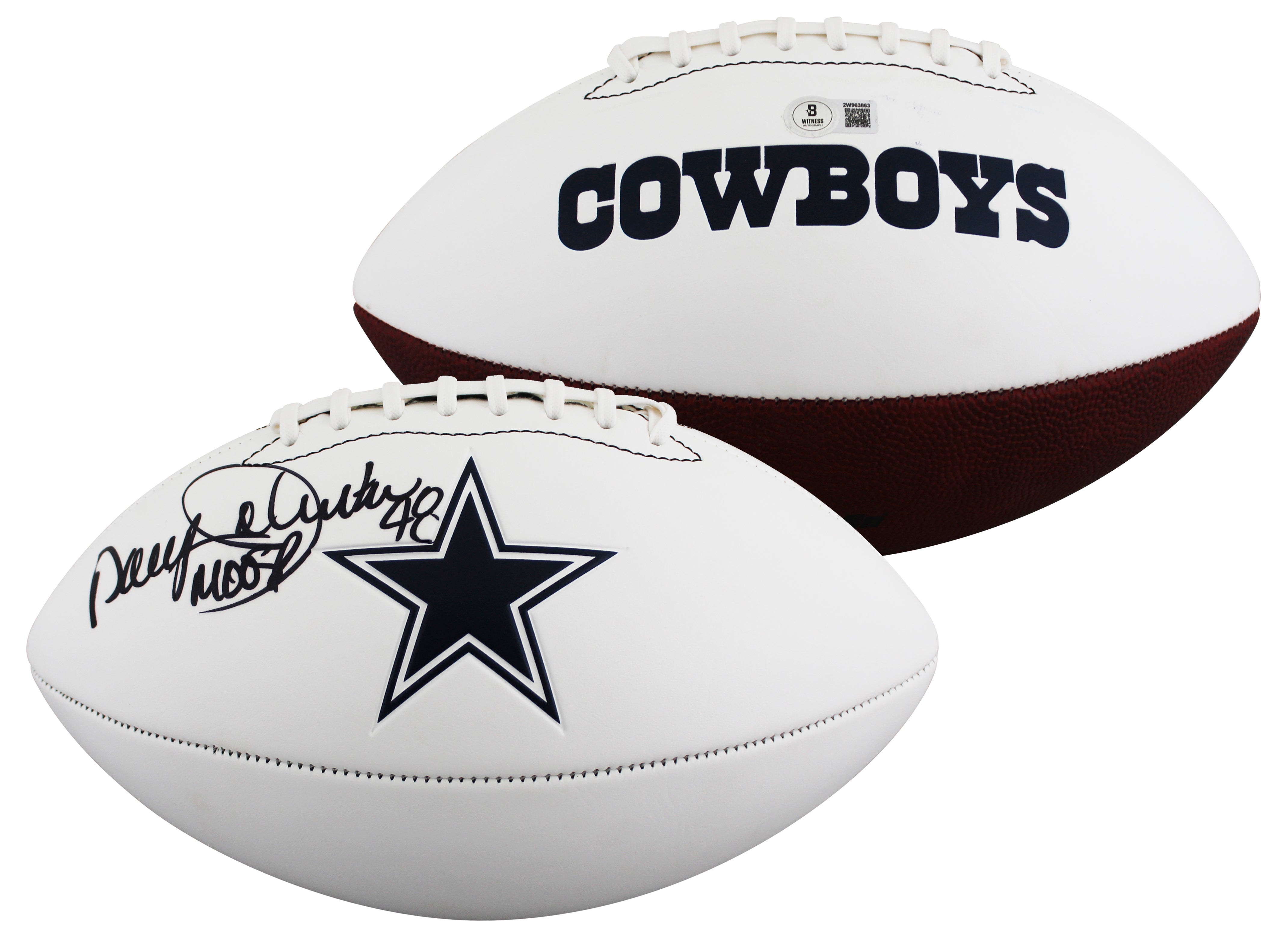 Cowboys Daryl "Moose" Johnston Signed White Panel Logo Football BAS W #2W963863