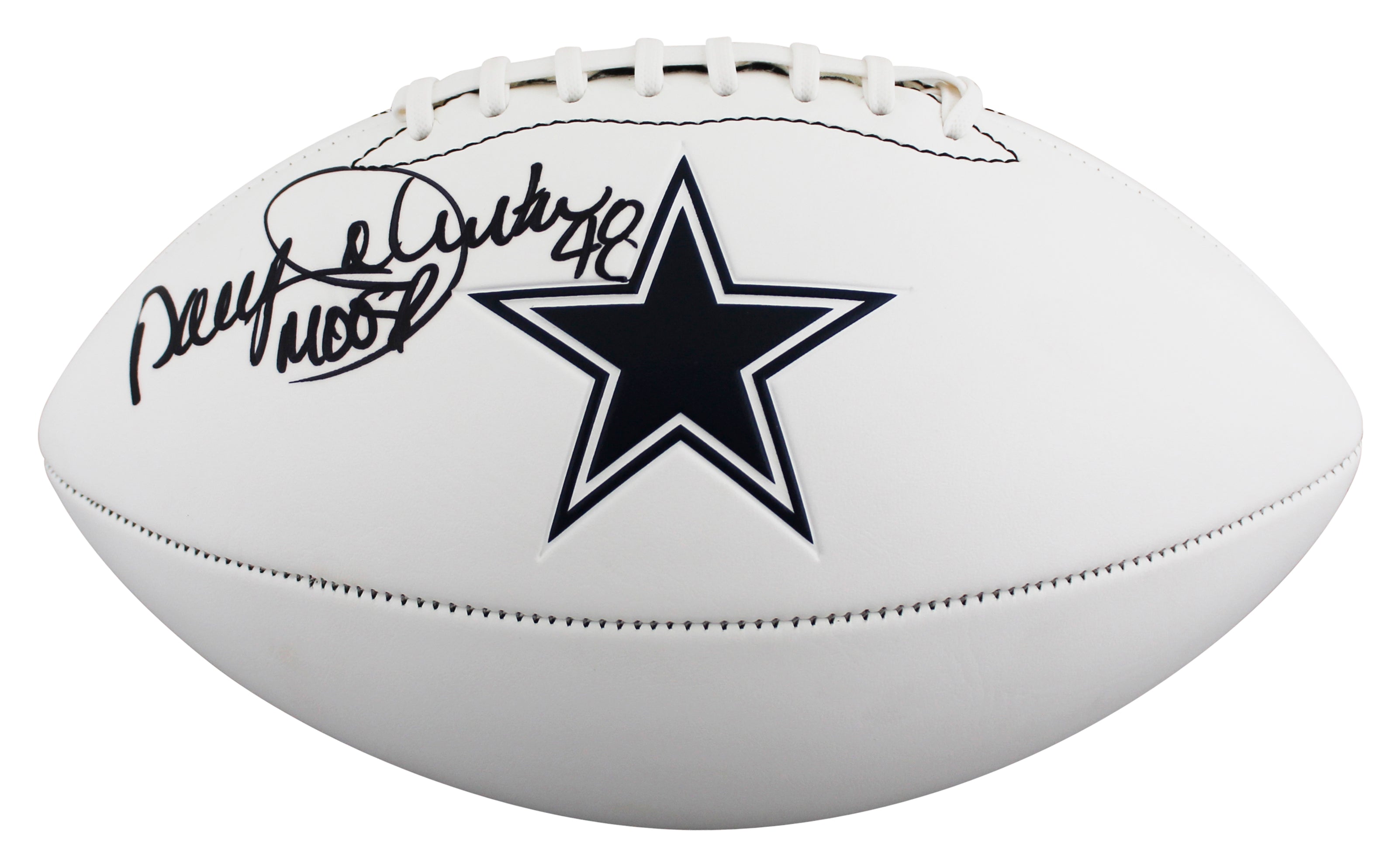 Cowboys Daryl "Moose" Johnston Signed White Panel Logo Football BAS W #2W963863