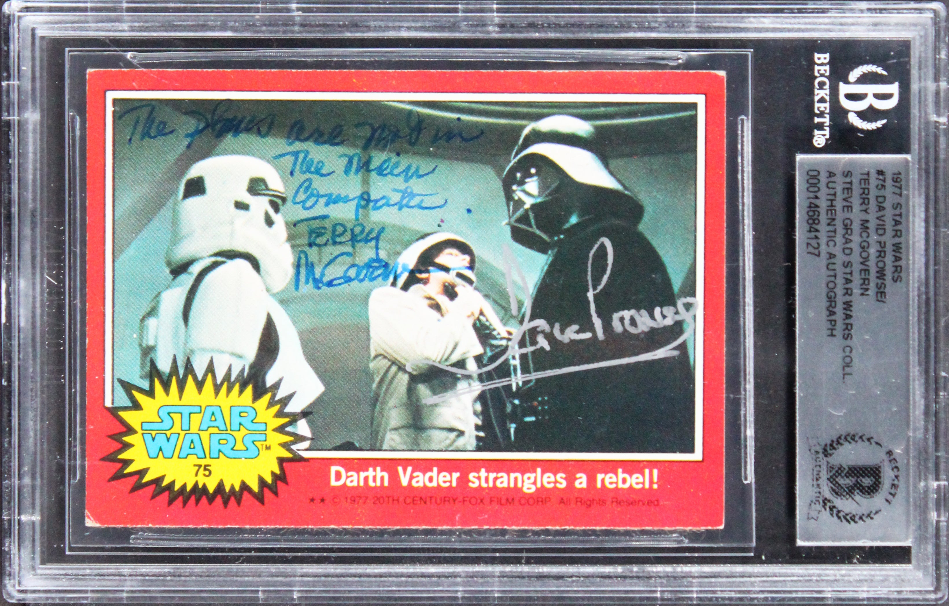 (2) Prowse & McGovern "w/ Insc" Signed 1977 Star Wars #75 Card BAS Slabbed