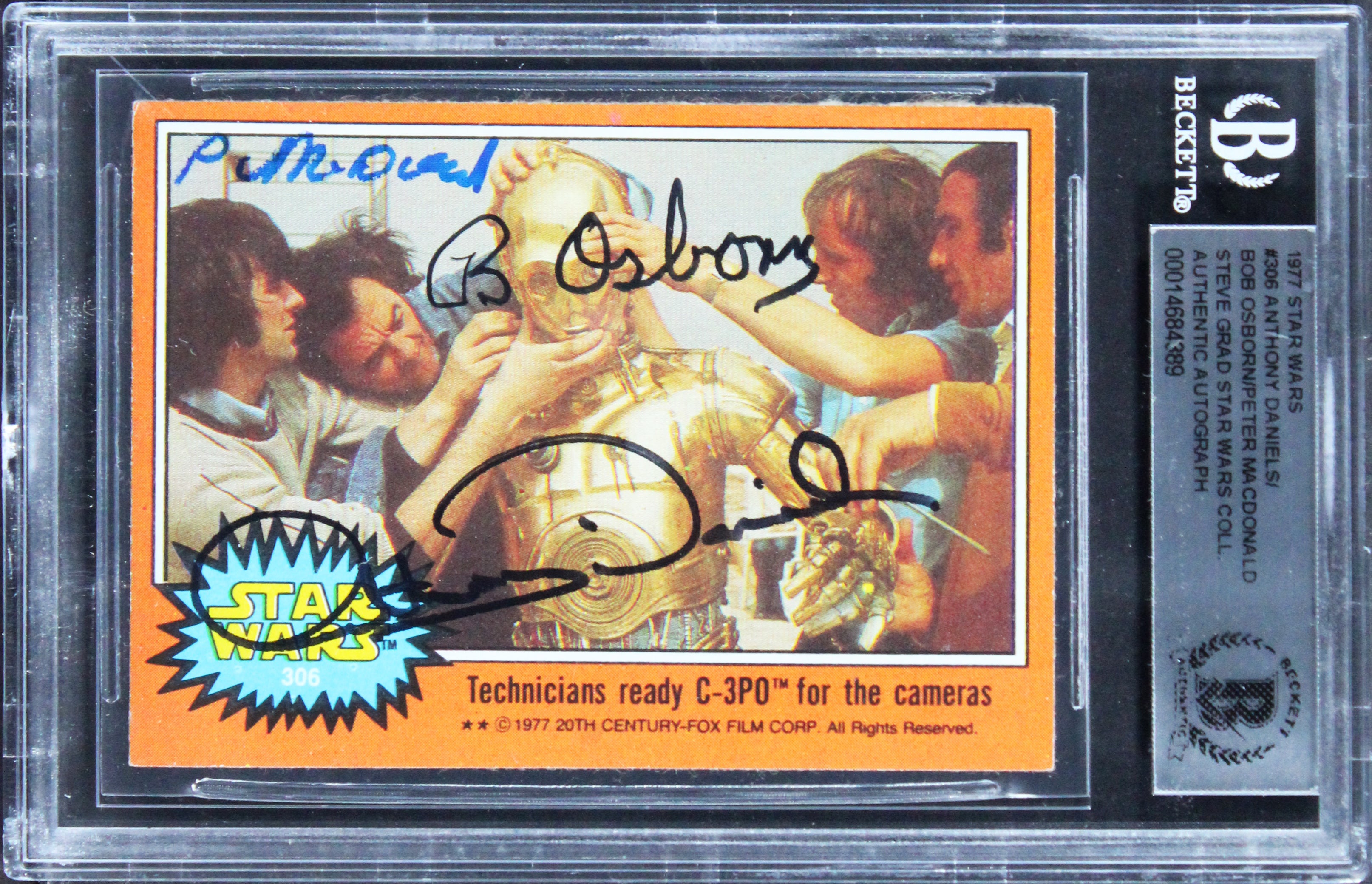 (3) Daniels, Osborn & MacDonald Signed 1977 Star Wars #75 Card BAS Slabbed