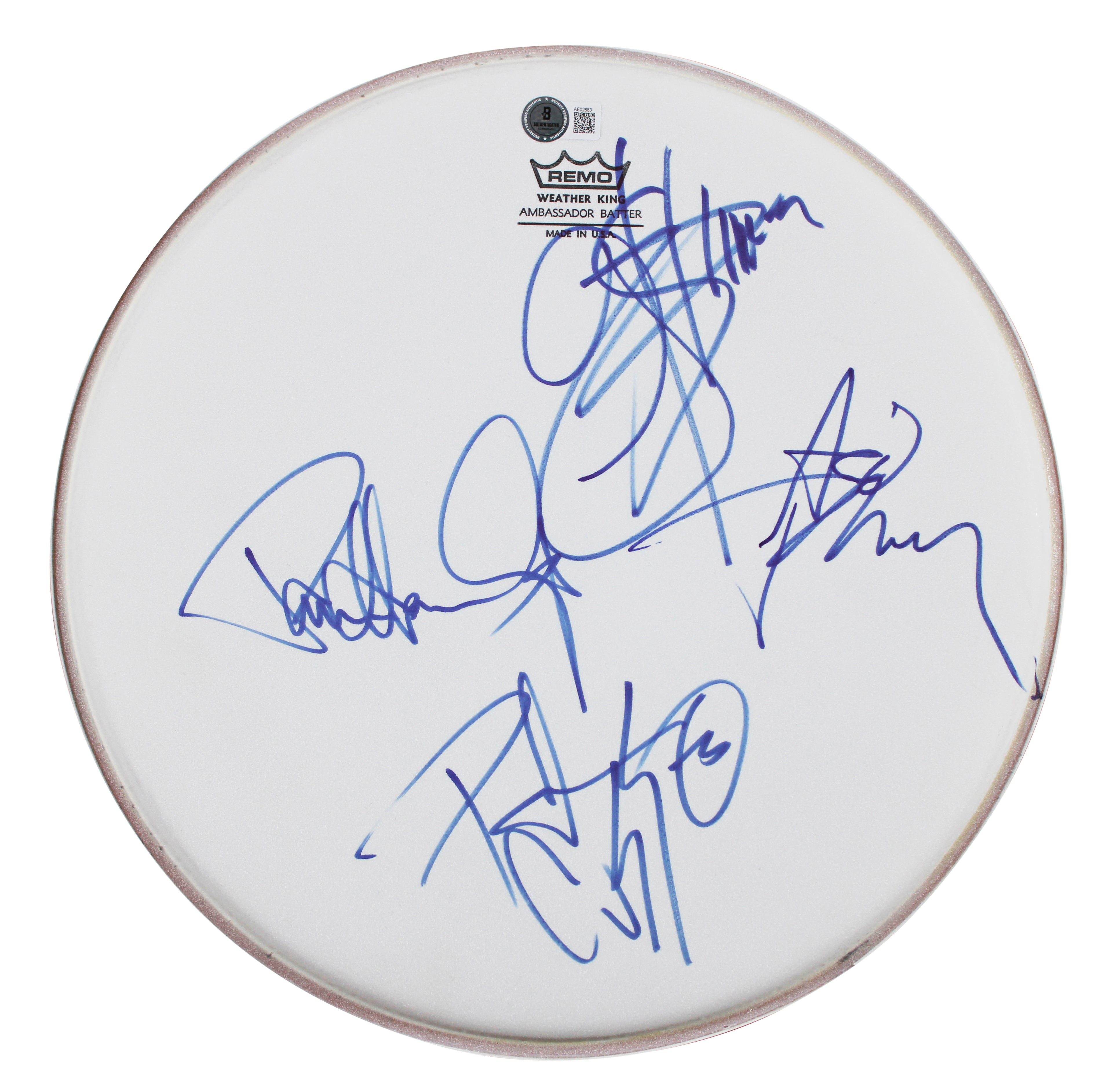 KISS (4) Simmons, Frehley, Stanley & Criss Signed 13 Inch Drum Head BAS #AE02883