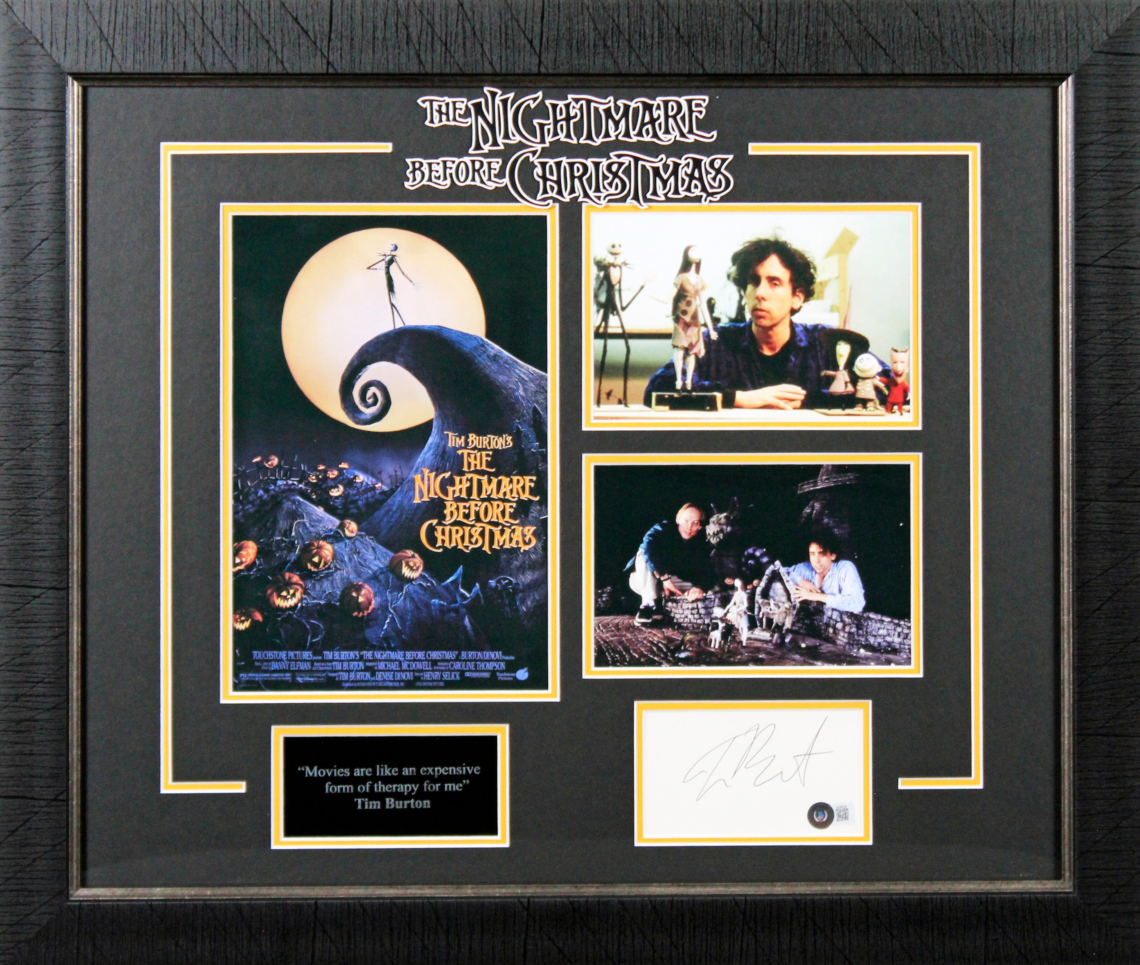 Tim Burton Nightmare Before Christmas Signed 3x5 Index Card Framed Display BAS