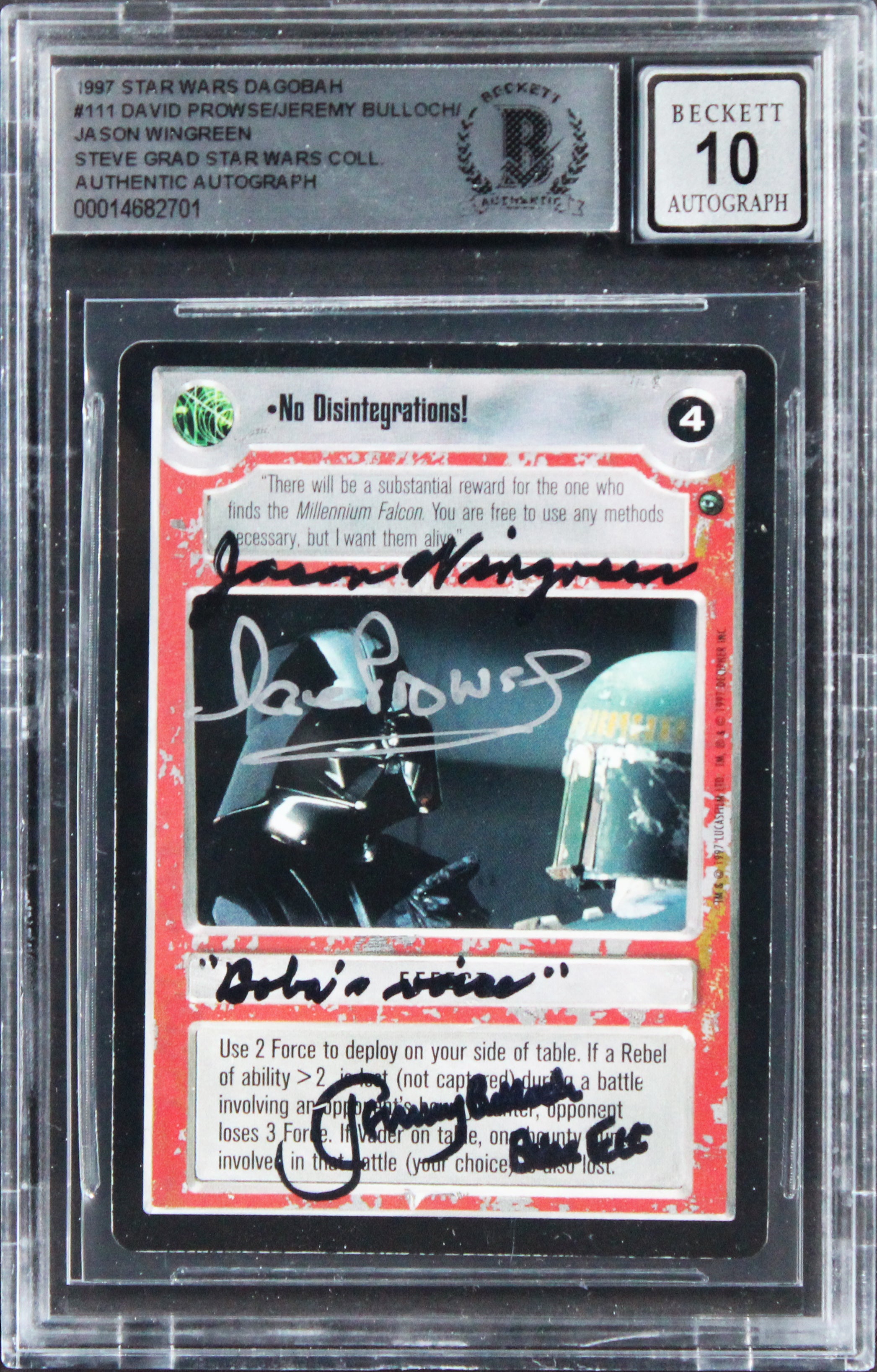 (3) Prowse +2 "2x Insc" Signed 1997 Star Wars CC #101 Card Auto 10! BAS Slabbed