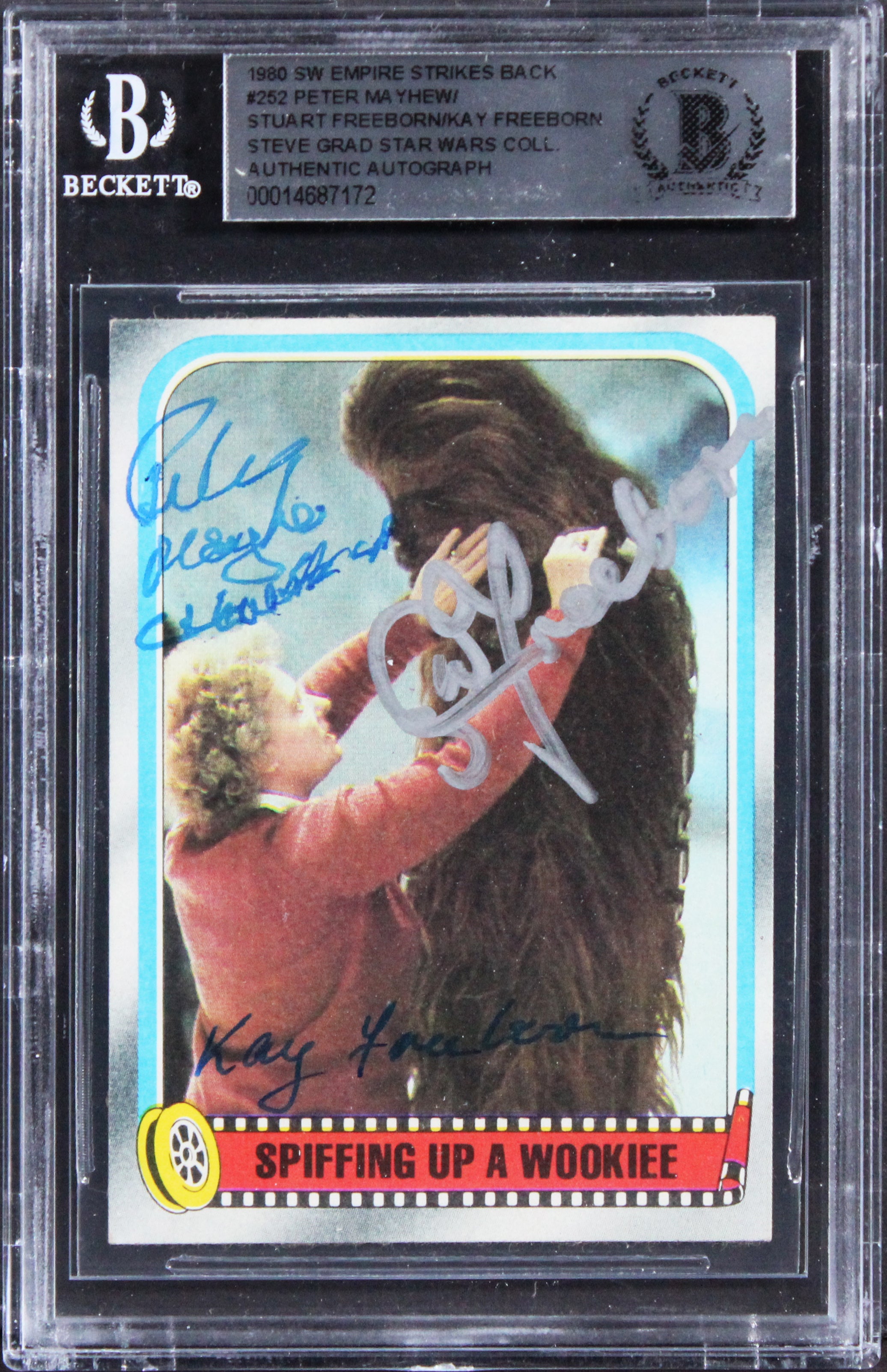 (3) Peter Mayhew, Freeborn +1 Signed 1980 Star Wars ESB #252 Card BAS Slabbed