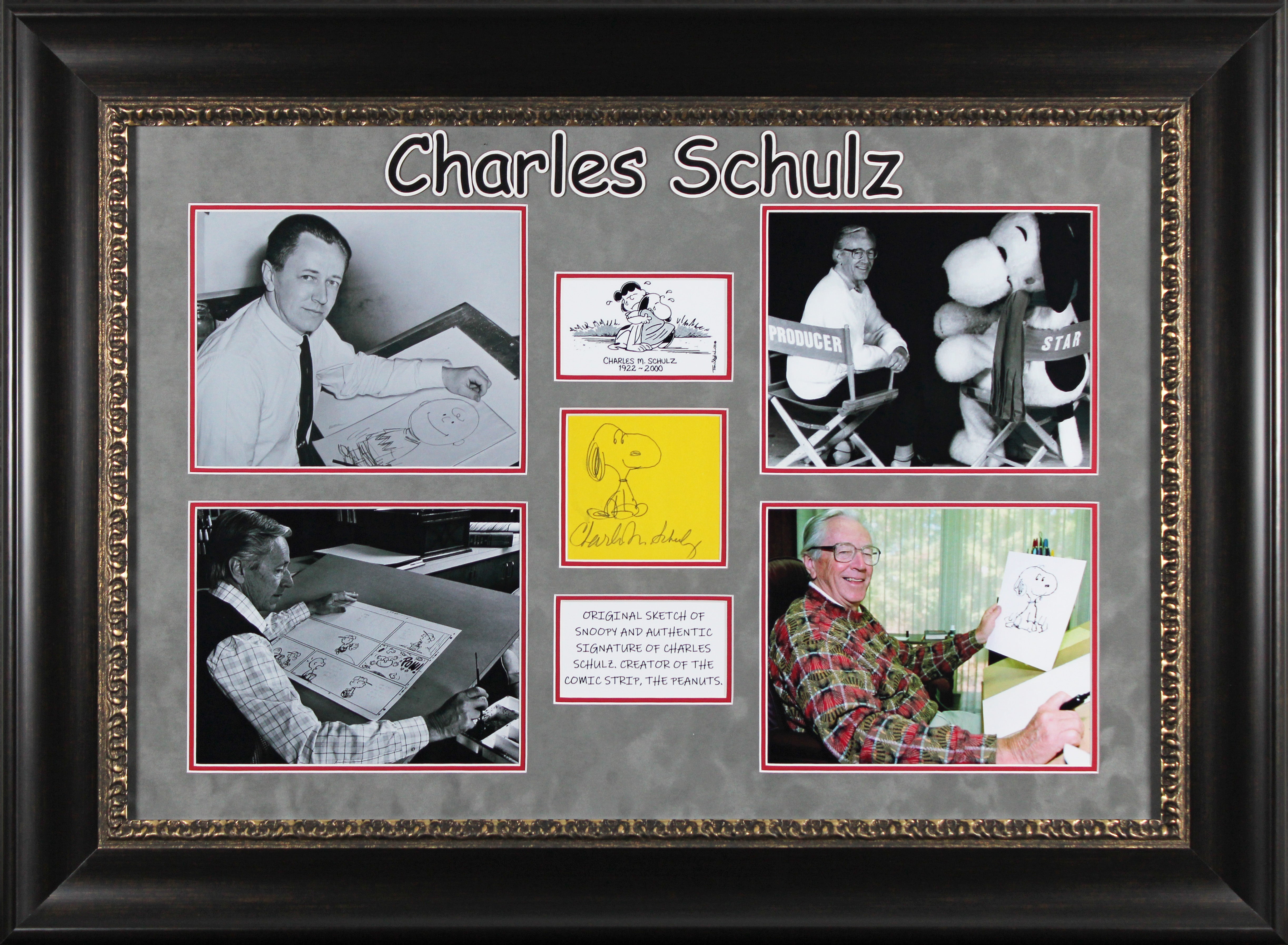 Charles Schulz Peanuts Signed & Framed Hand Drawn Snoopy Sketch JSA #ZZ25191