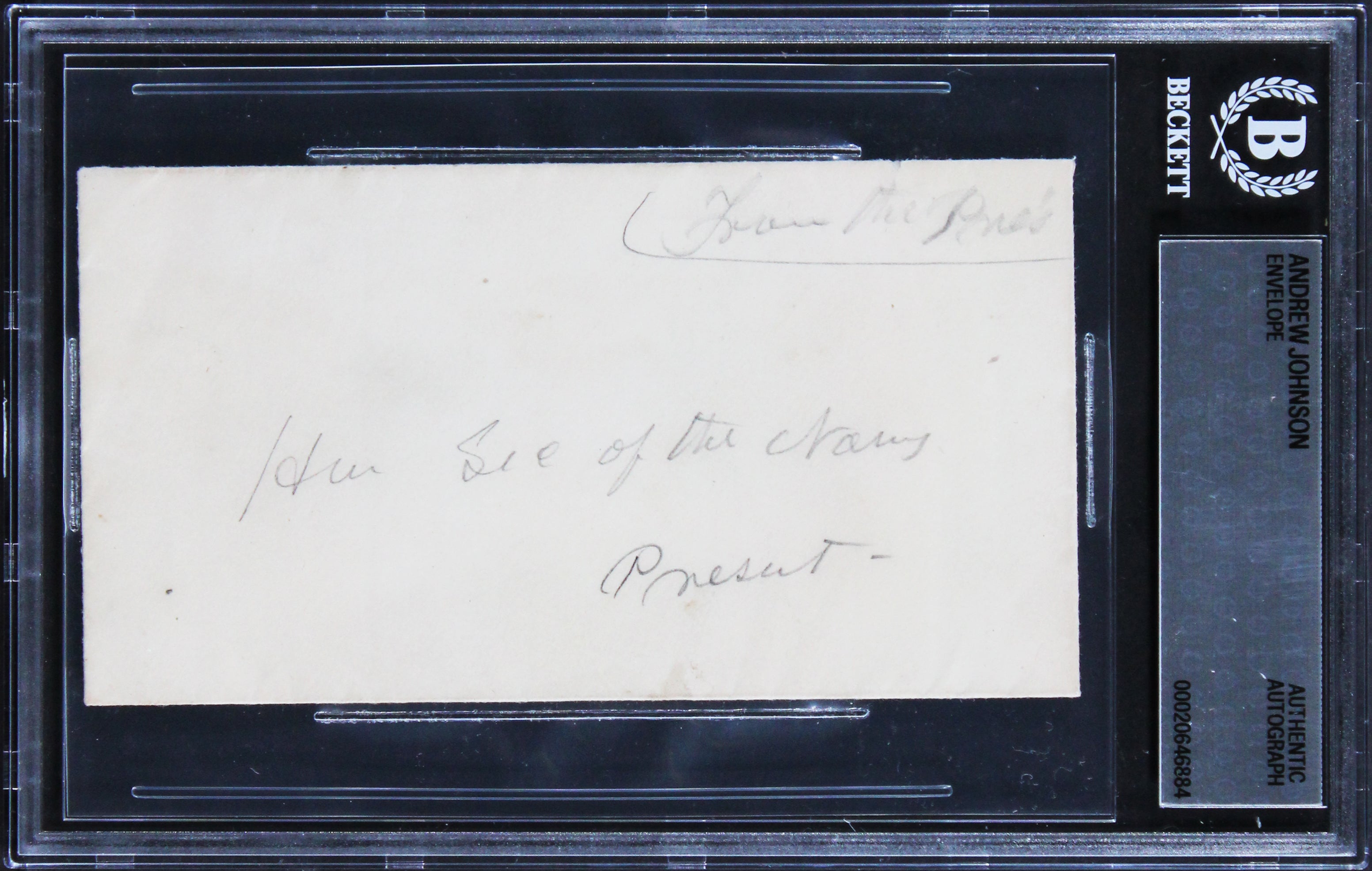 Andrew Johnson Authentic 2.85x5.25 Free Frank Handwriting Sample BAS Slab