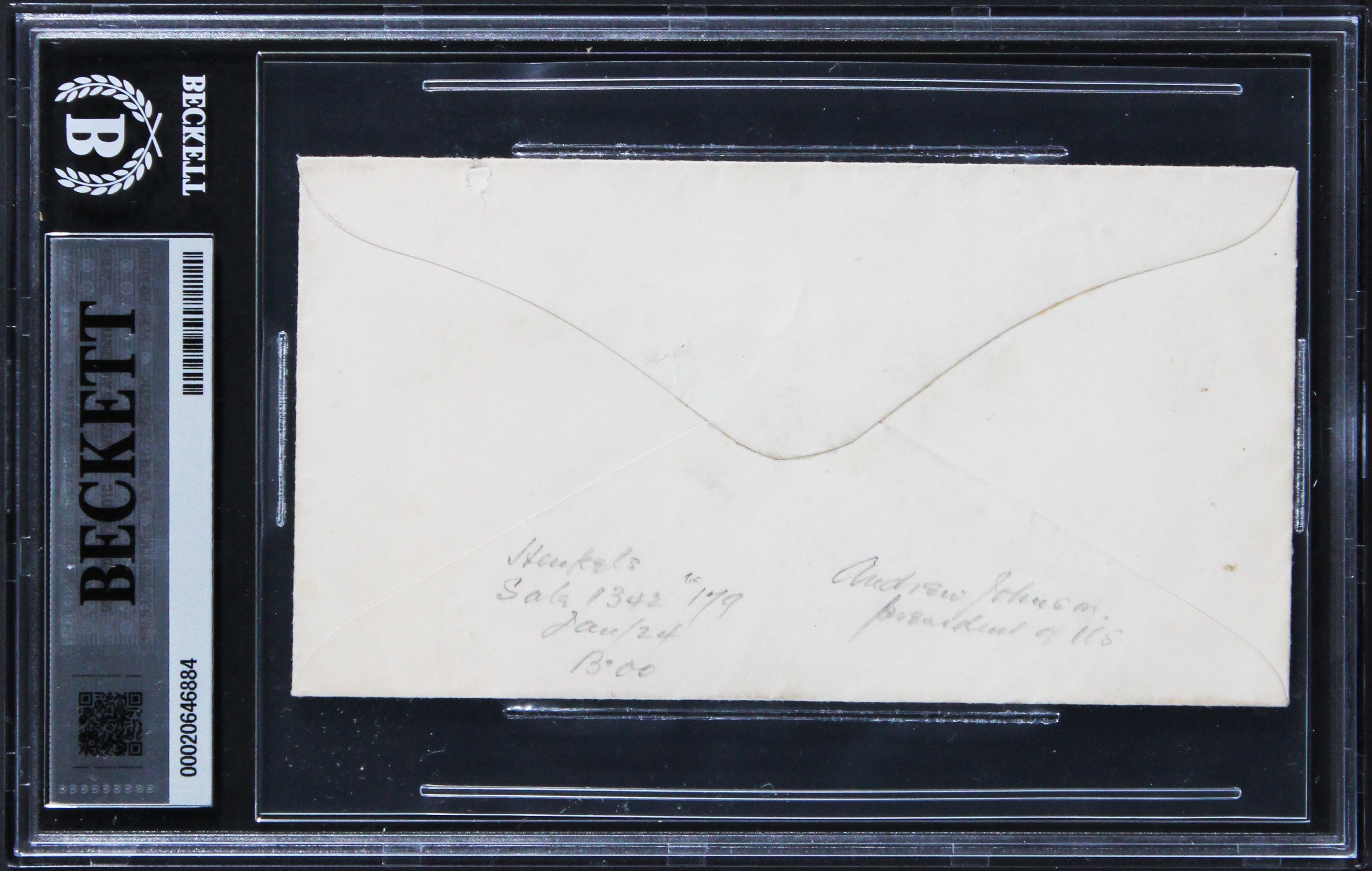 Andrew Johnson Authentic 2.85x5.25 Free Frank Handwriting Sample BAS Slab