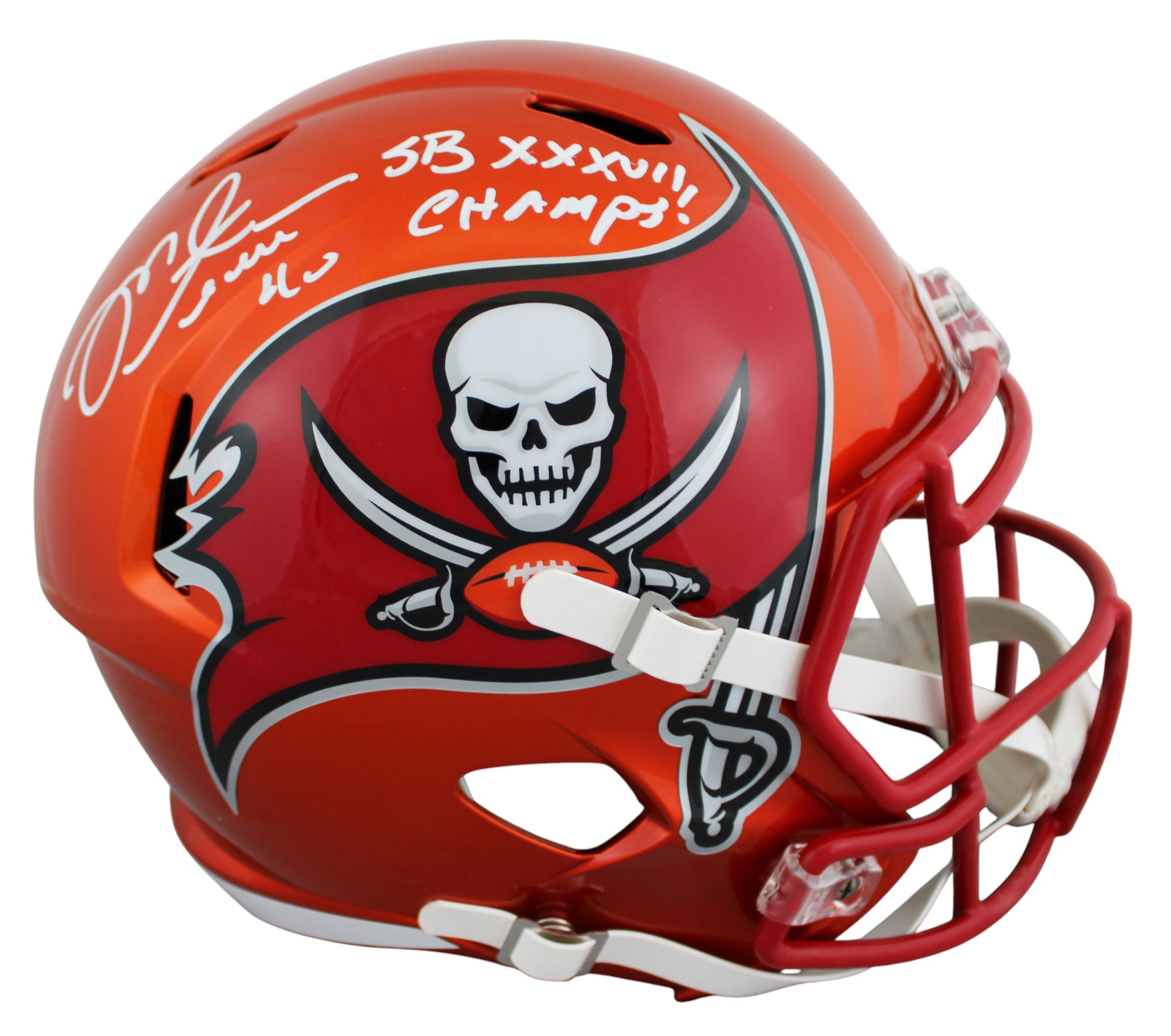 Bucs Mike Alstott "SB XXXVII Champs" Signed Flash F/S Speed Rep Helmet BAS Wit