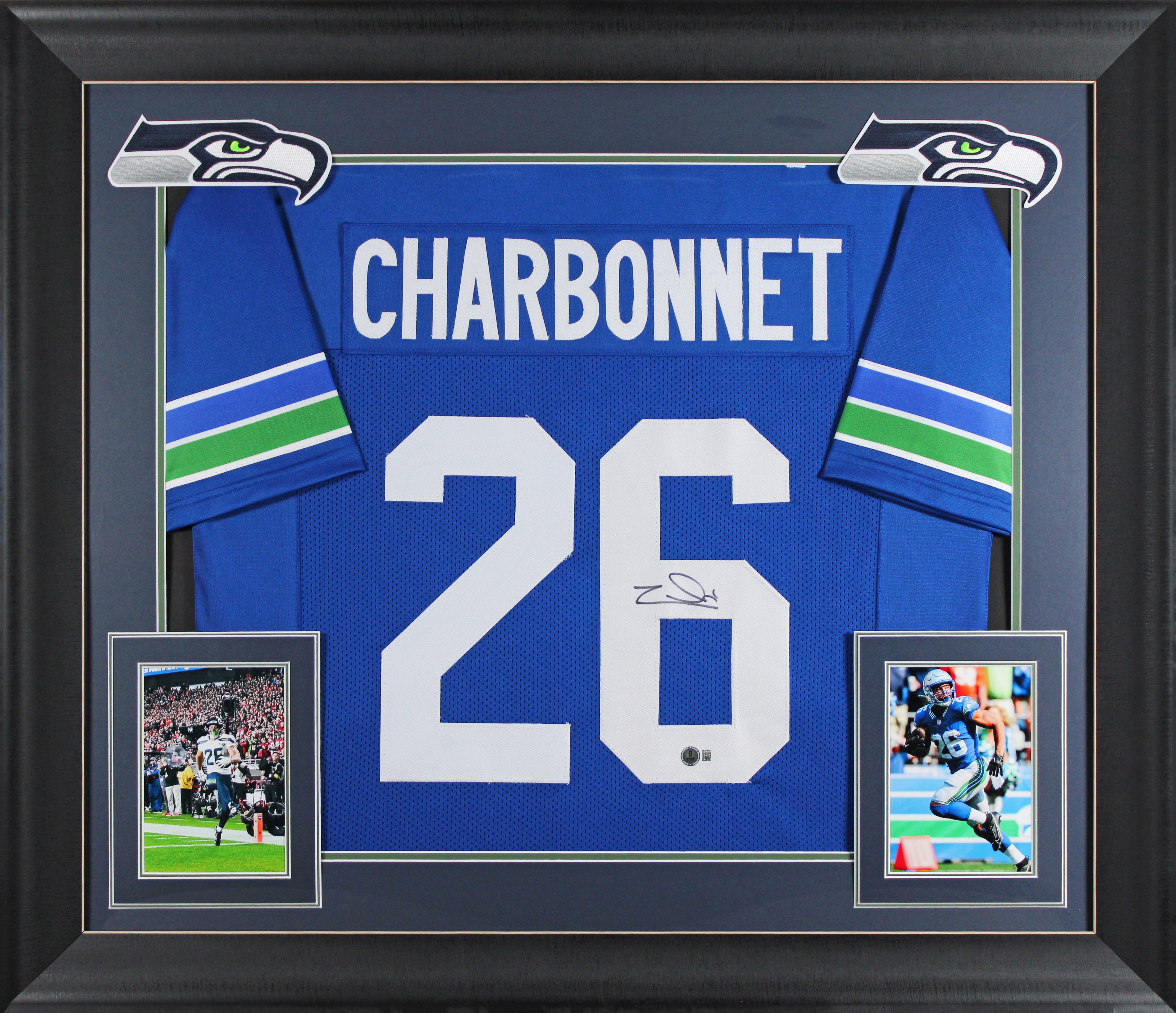 Zach Charbonnet Authentic Signed Blue Throwback Pro Style Framed Jersey BAS Wit