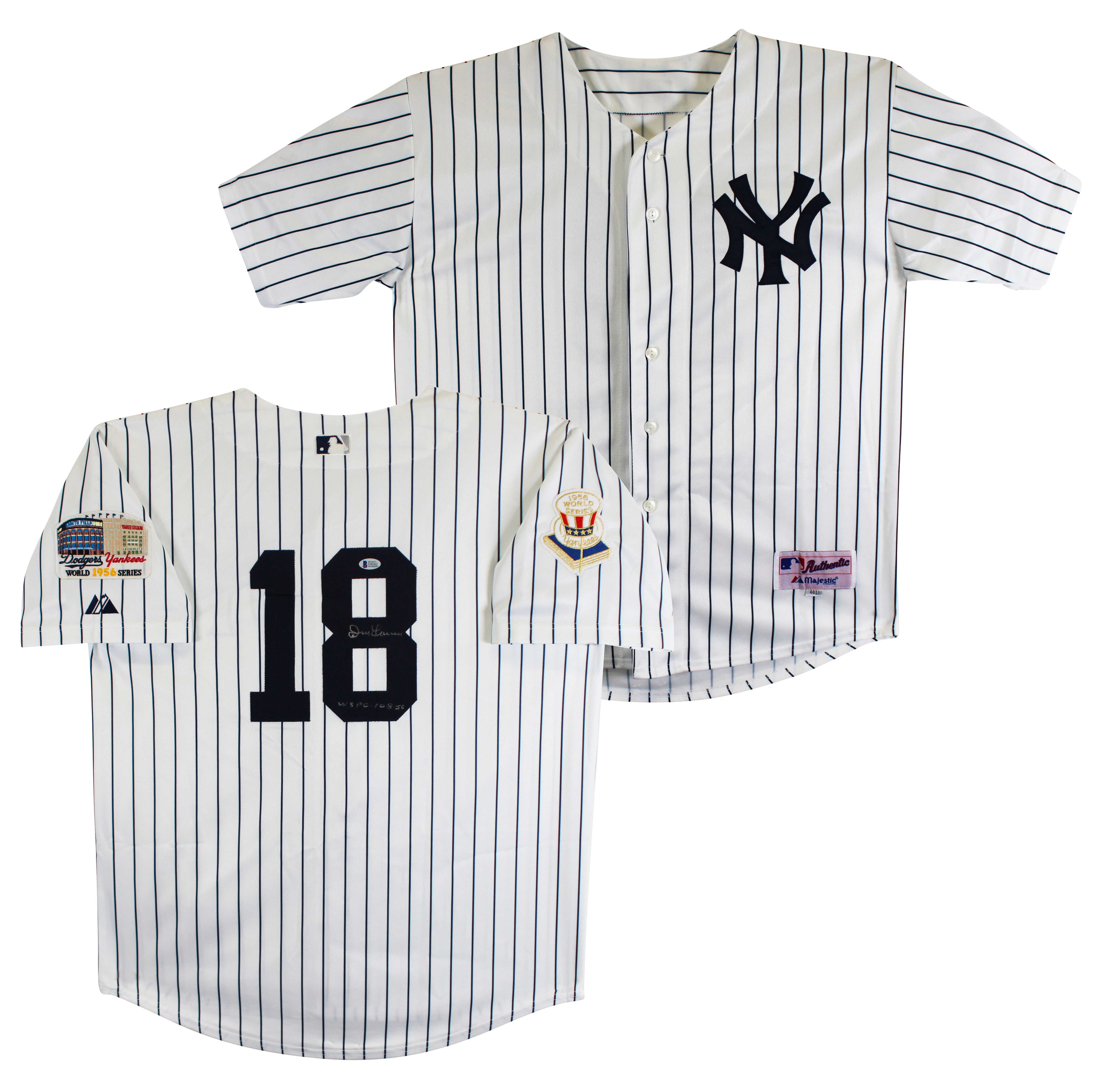 Yankees Don Larsen "WSPG" Signed White Pinstripe Majestic Jersey BAS #J58262