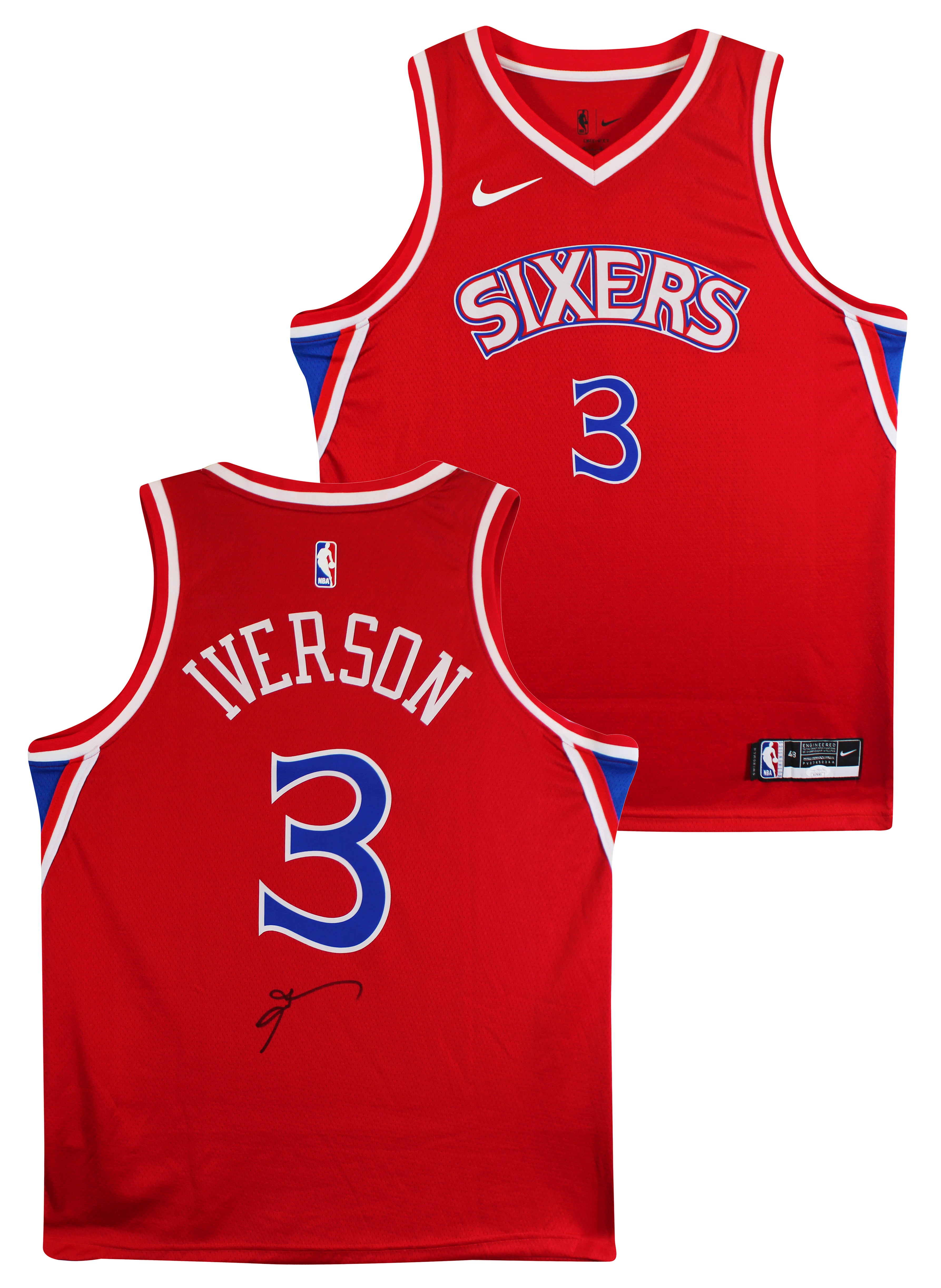 76ers Allen Iverson Signed Red Nike Jordan Swingman Jersey JSA #AU78385