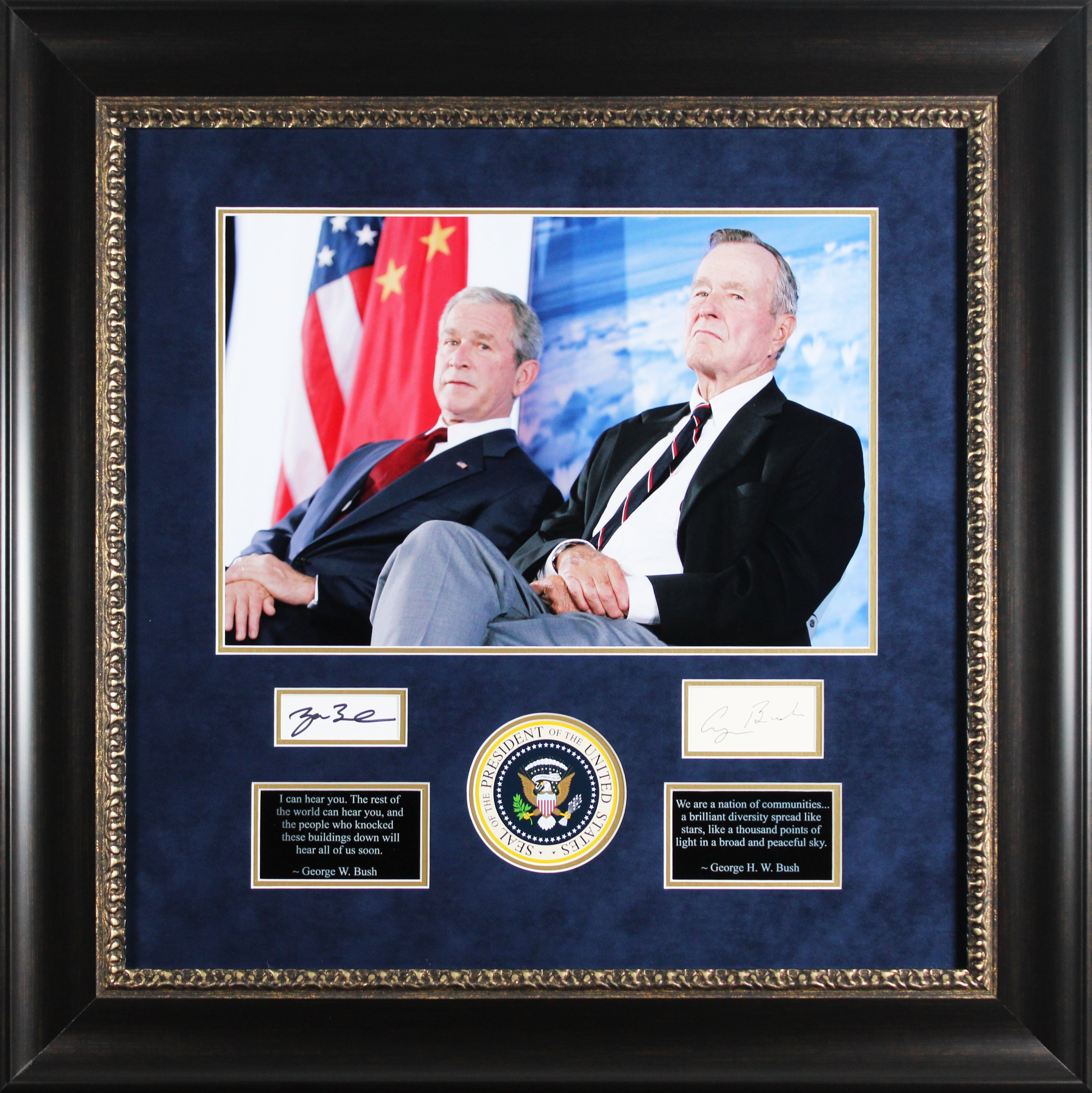George H.W. Bush & George W. Bush Authentic Signed Framed Display BAS #AE13928