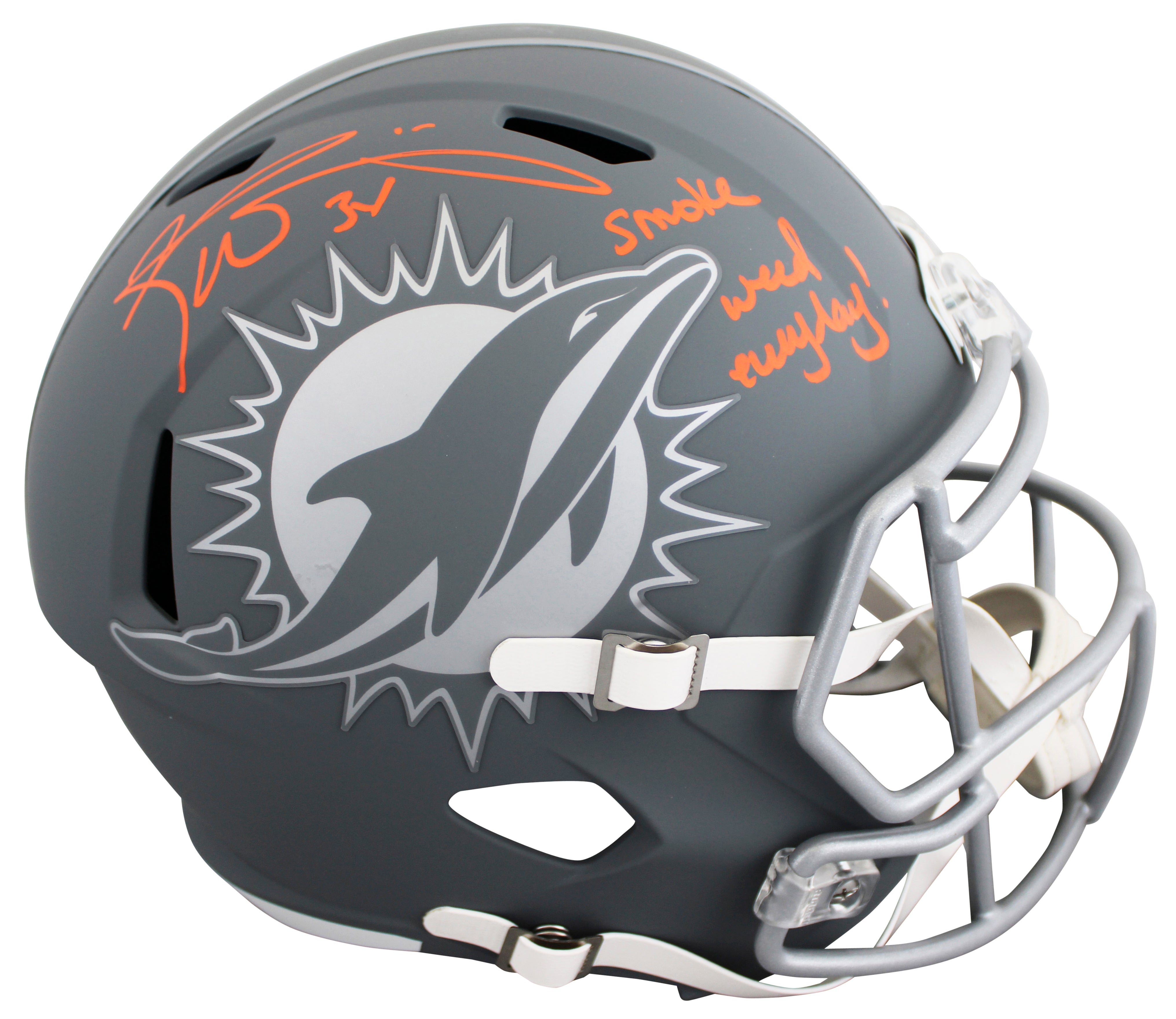 Dolphins Ricky Williams "SWE" Signed Slate Full Size Speed Rep Helmet JSA Wit
