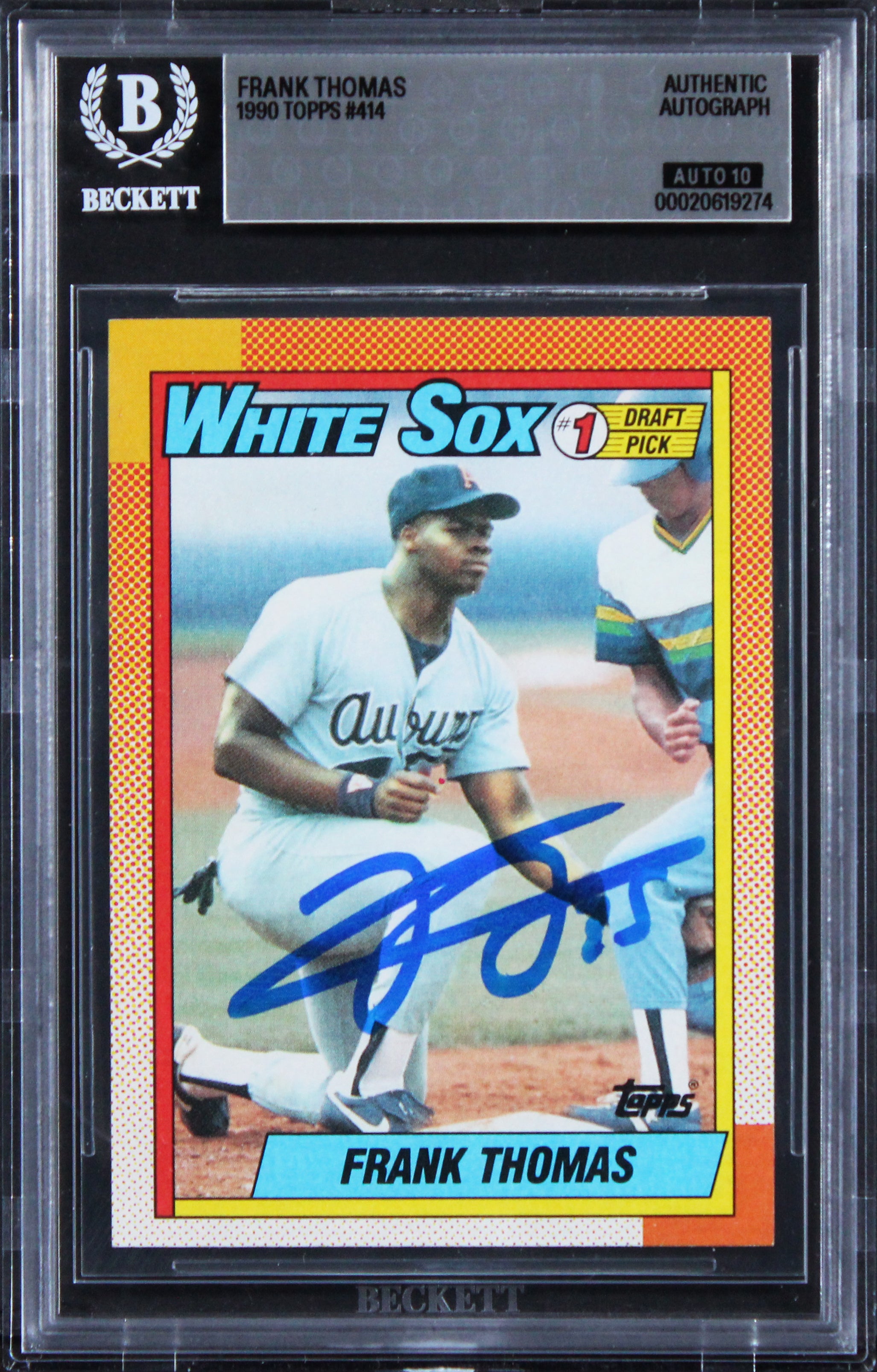 White Sox Frank Thomas Signed 1990 Topps #414 Rookie Card Auto 10! BAS Slabbed