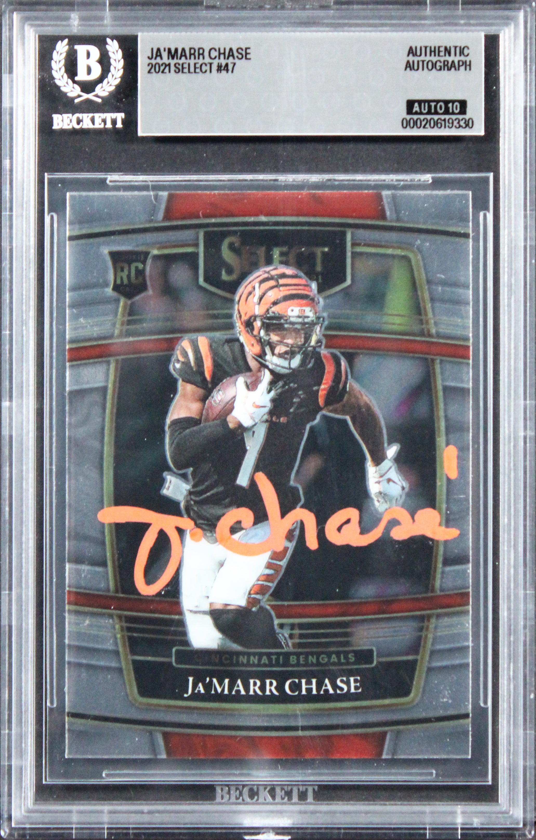 Bengals Ja'Marr Chase Signed 2021 Select #47 Rookie Card Auto 10! BAS Slabbed