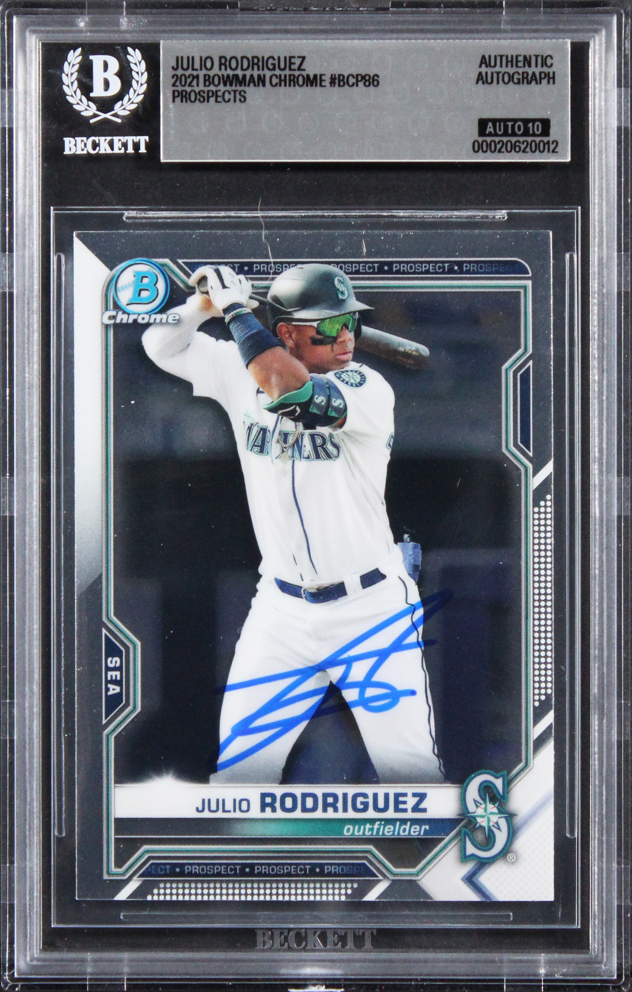 Mariners Julio Rodriguez Signed 2021 Bowman #BCP86 Rookie Card Auto 10! BAS Slab