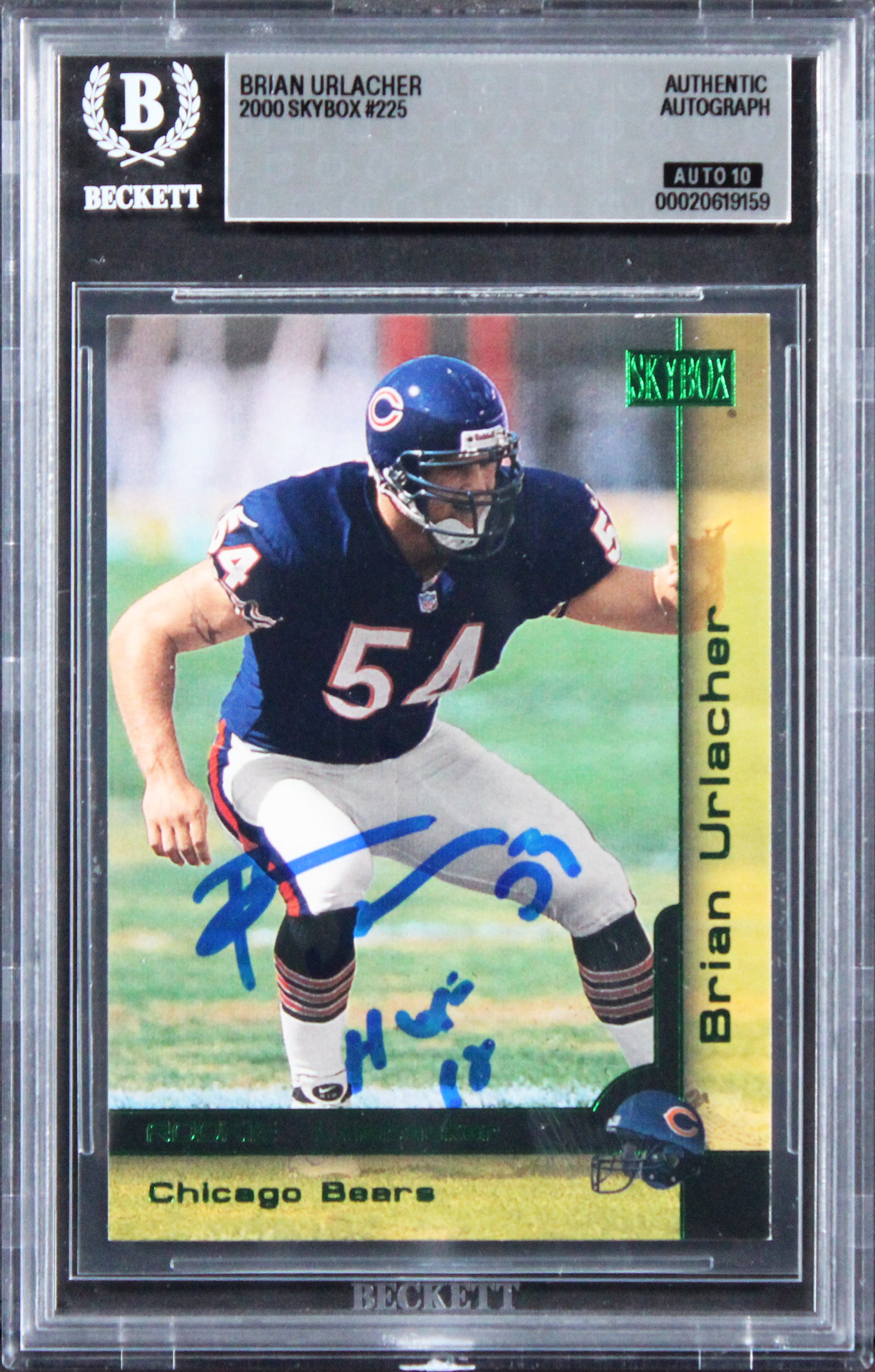 Bears Brian Urlacher "HOF 18" Signed 2000 Skybox #225 RC Card Auto 10! BAS Slab