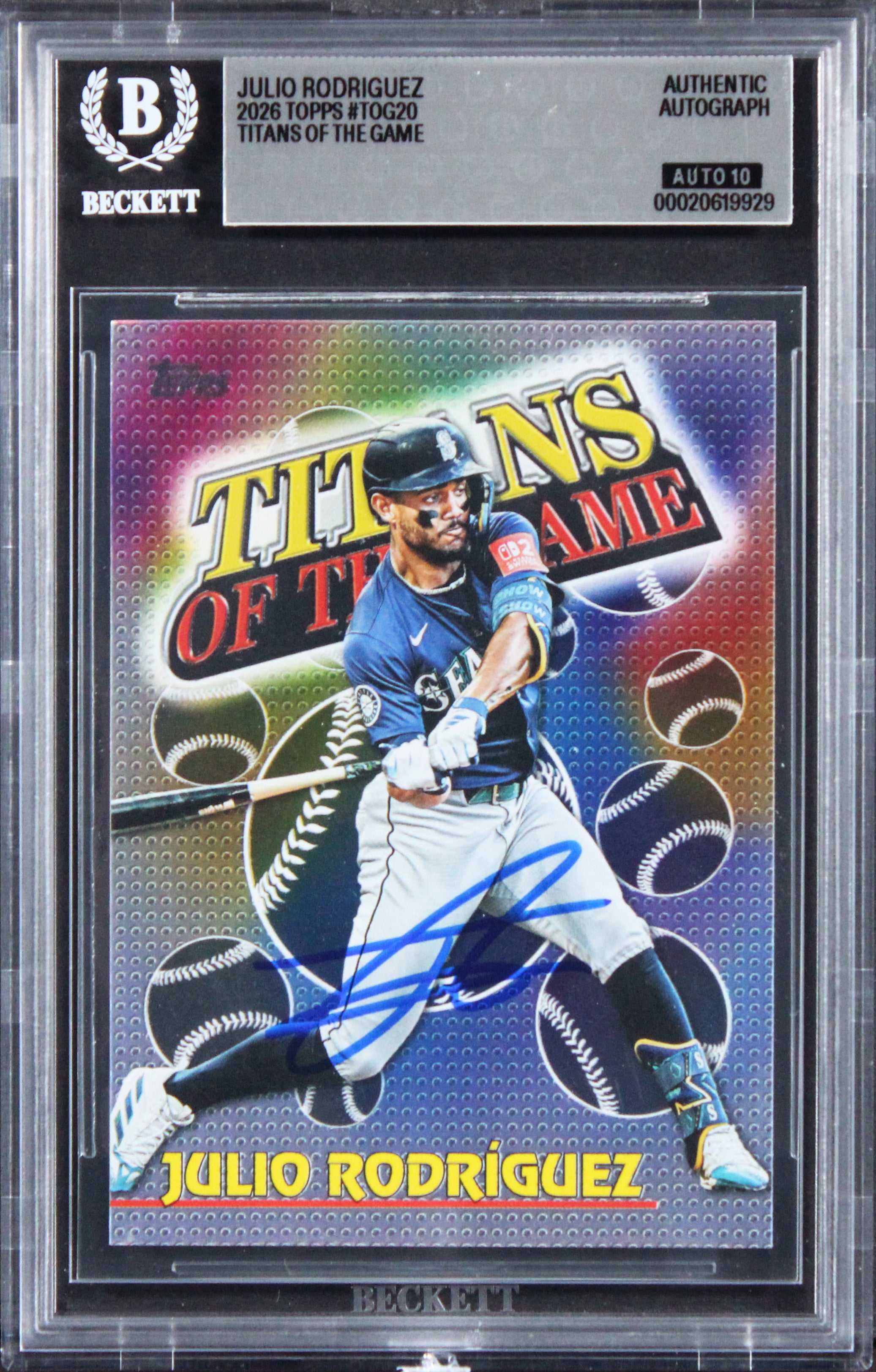 Mariners Julio Rodriguez Signed 2026 Topps #TOG20 Card Auto GM 10! BAS Slabbed