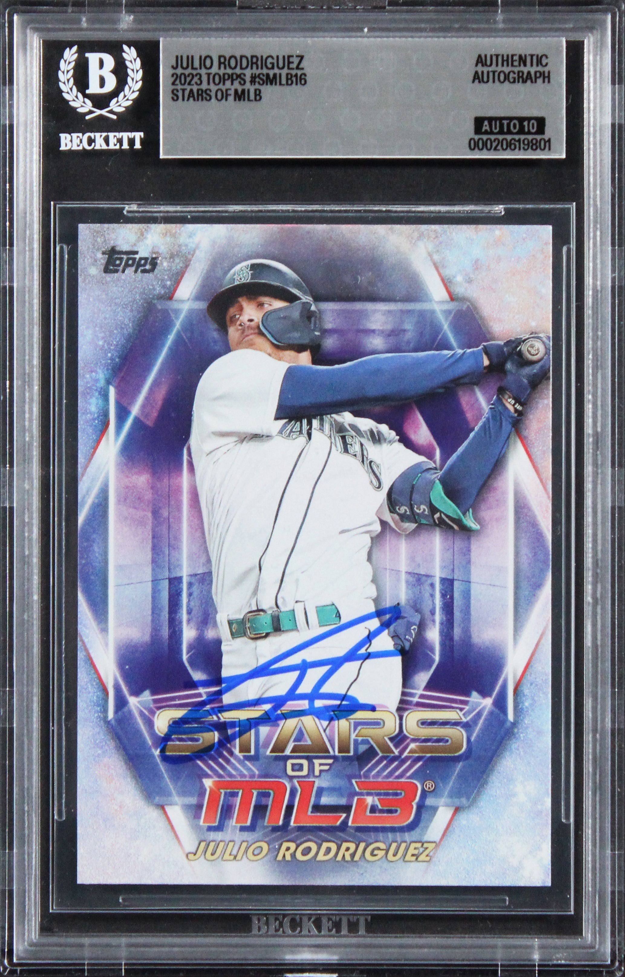 Mariners Julio Rodriguez Signed 2023 Topps #SMLB16 Card Auto GM 10! BAS Slabbed