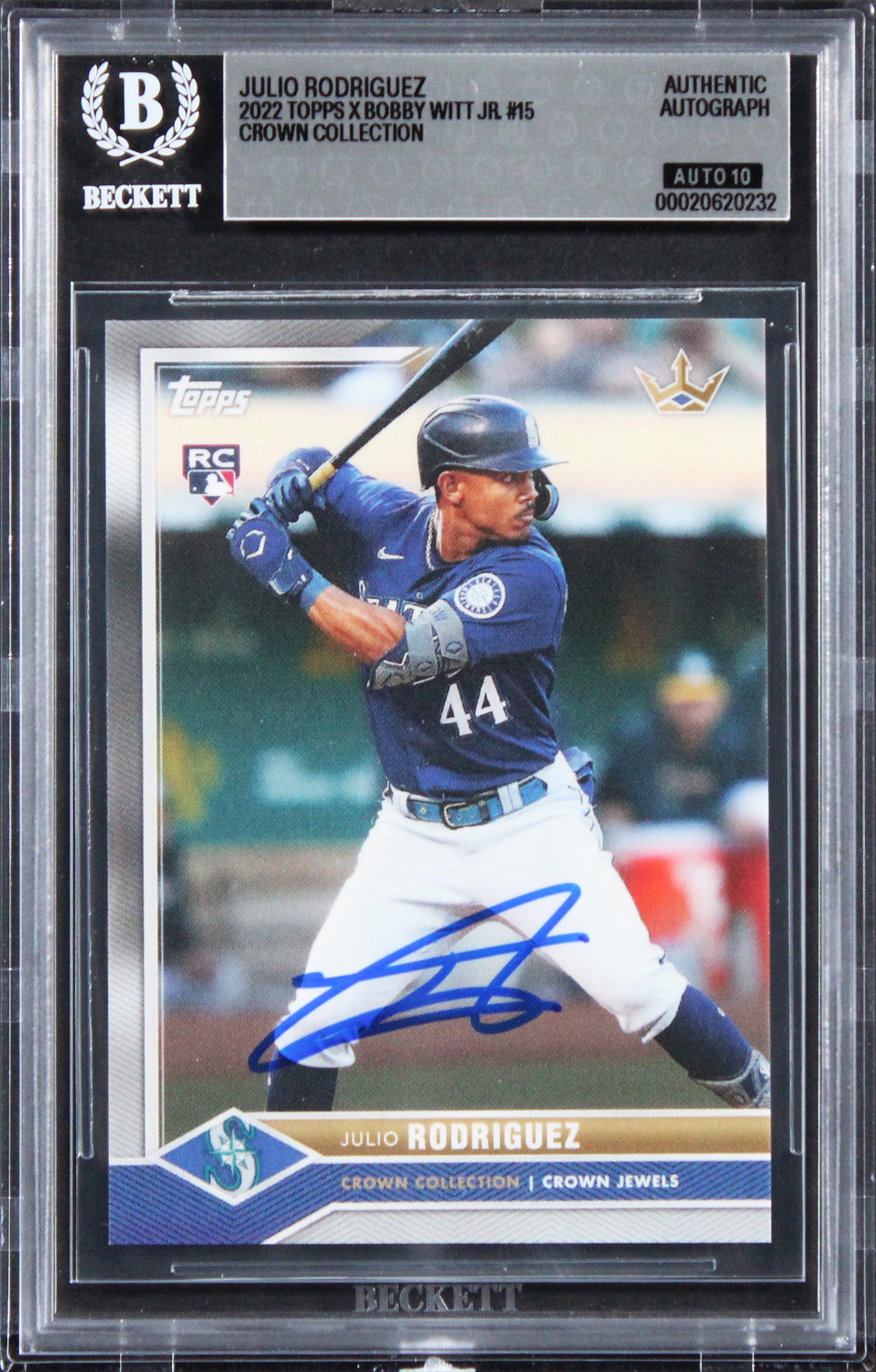 Mariners Julio Rodriguez Signed 2022 Topps CC #15 Card Auto 10! BAS Slabbed