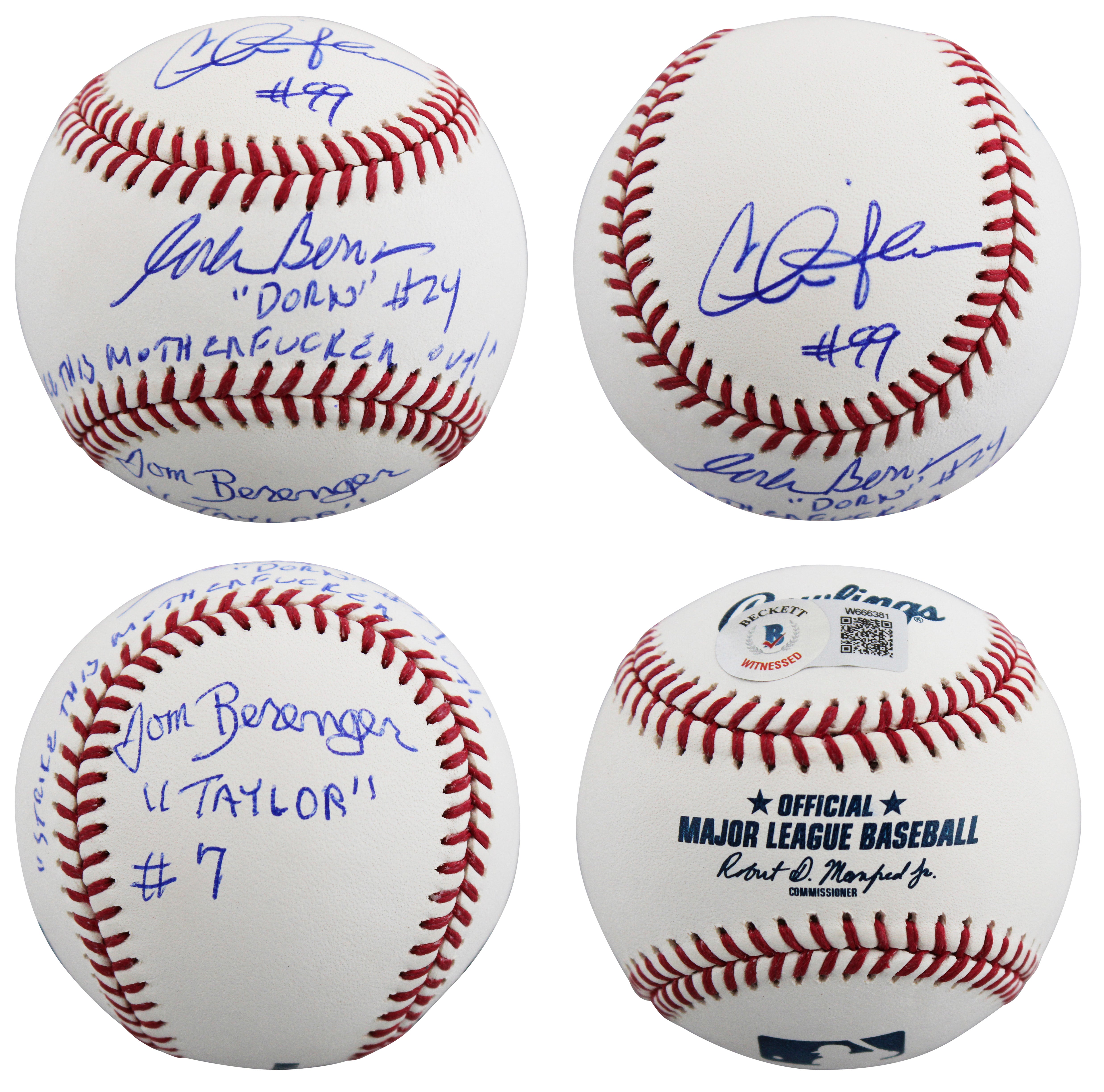 Major League (3) Sheen, Berenger & Bernsen Signed Oml Baseball W/ Case BAS Wit 2