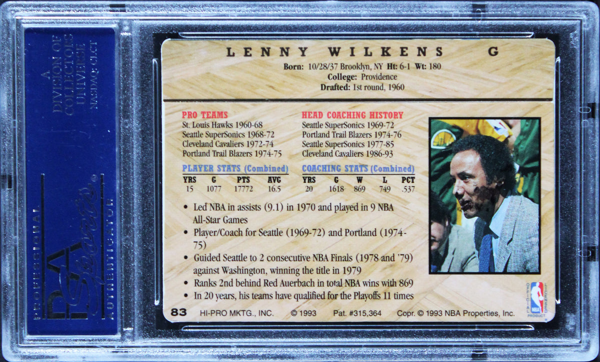 Blazers Lenny Wilkins Signed 1993 Action Packed HOF #83 Card PSA/DNA Slabbed