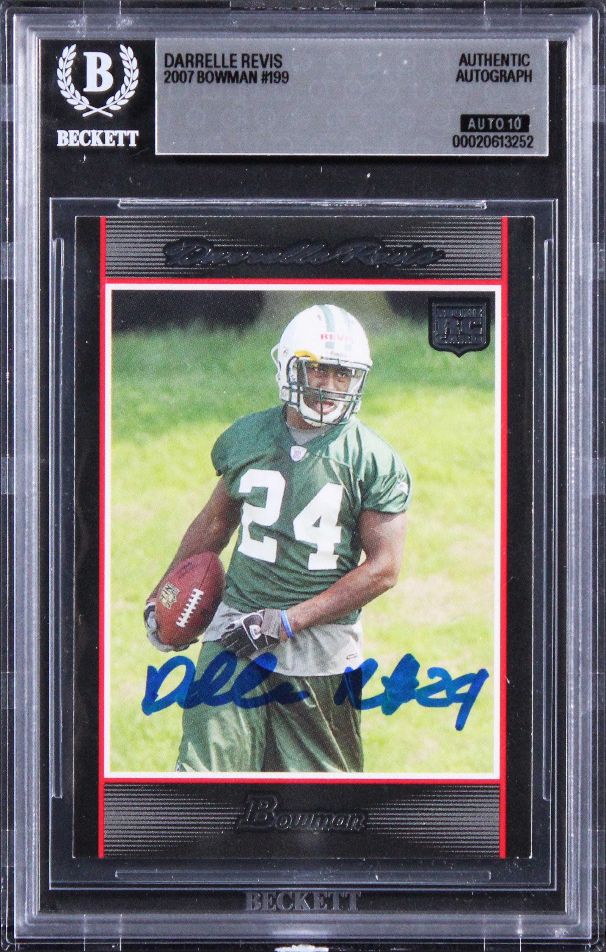 Jets Darrelle Revis Signed 2007 Bowman #199 Rookie Card Auto GM 10! BAS Slabbed