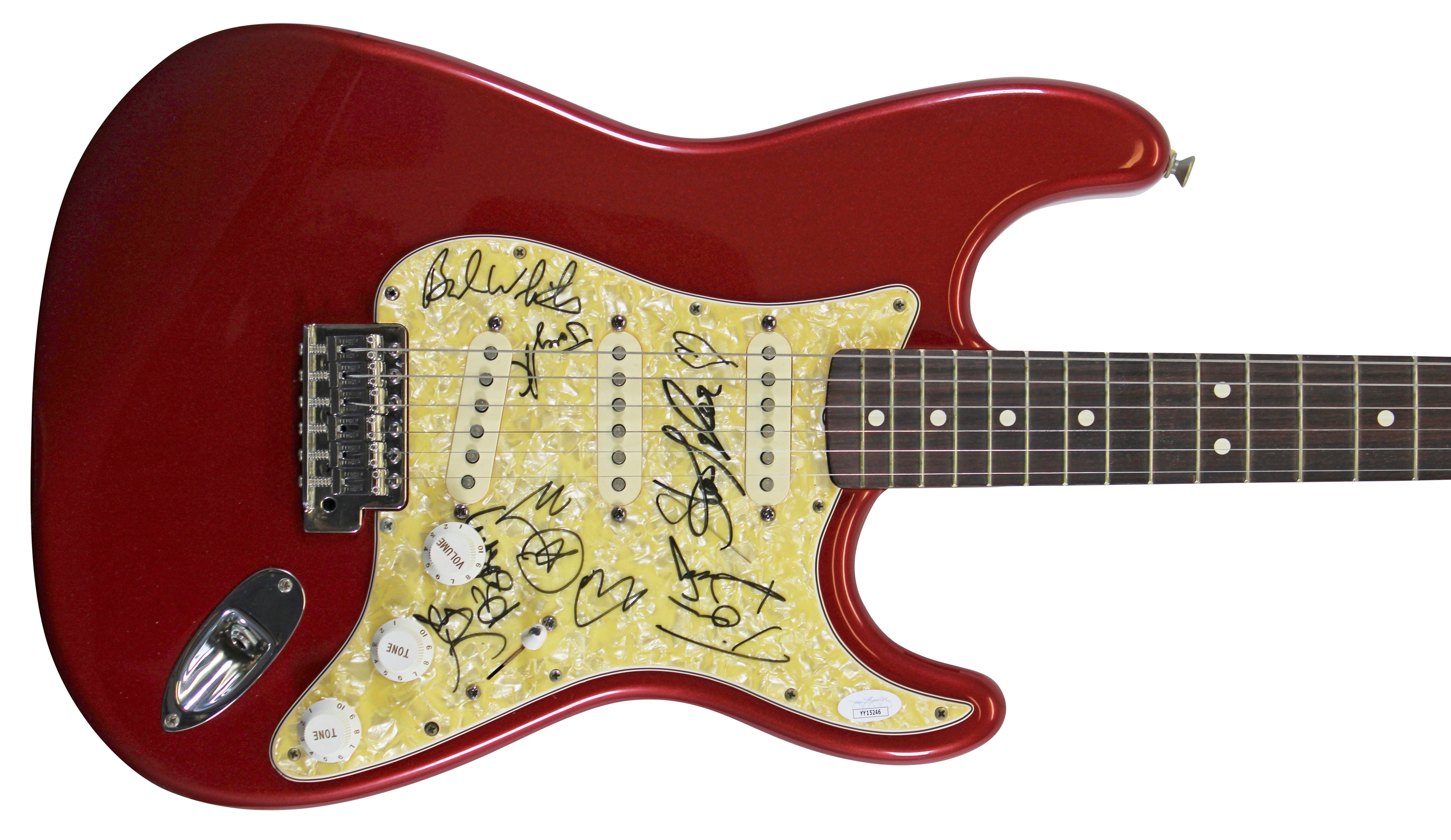 Aerosmith (5) Tyler, Perry, Whitford +2 Signed Fender Squier Guitar JSA #YY15246